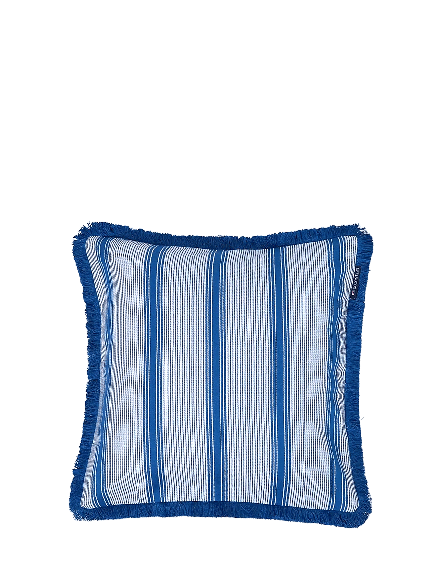 Lexington Home - Striped Organic Cotton Fringe Pillow Cover - kissen - blue/white - 1