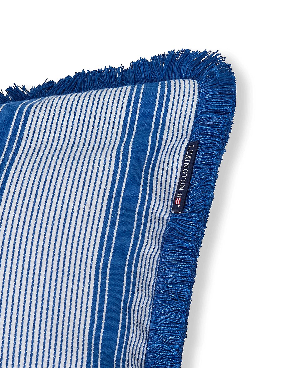 Lexington Home - Striped Organic Cotton Fringe Pillow Cover - kissen - blue/white - 2