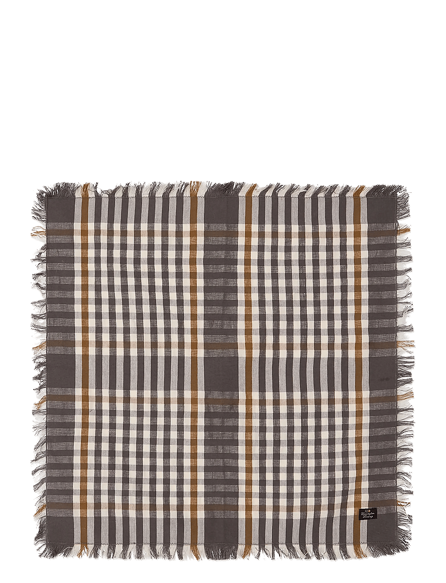 Lexington Home - Checked Linen/Cotton Napkin with Fringes - linased ja puuvillased salvrätikud - gray/white/fudge - 1