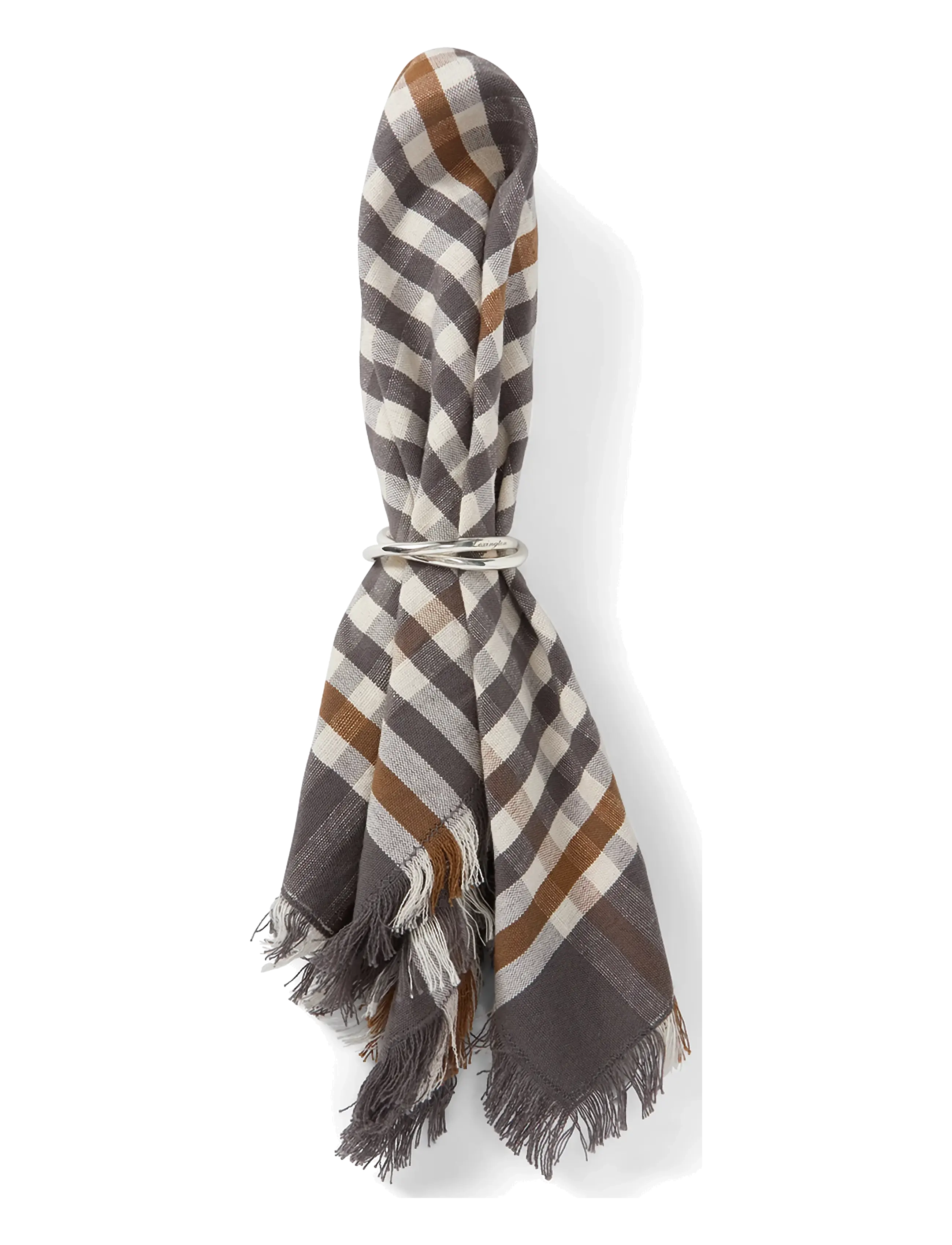 Lexington Home - Checked Linen/Cotton Napkin with Fringes - tygservetter - gray/white/fudge - 2