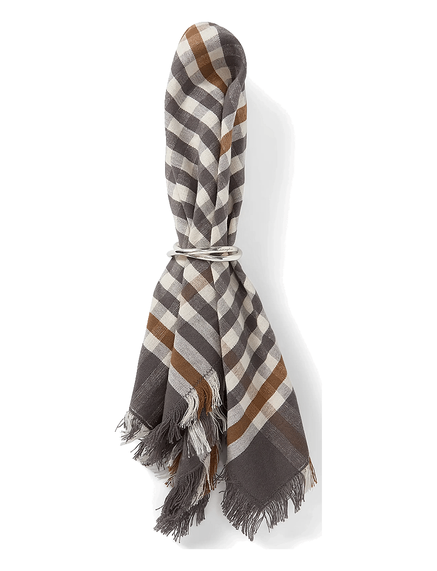 Lexington Home - Checked Linen/Cotton Napkin with Fringes - linased ja puuvillased salvrätikud - gray/white/fudge - 2