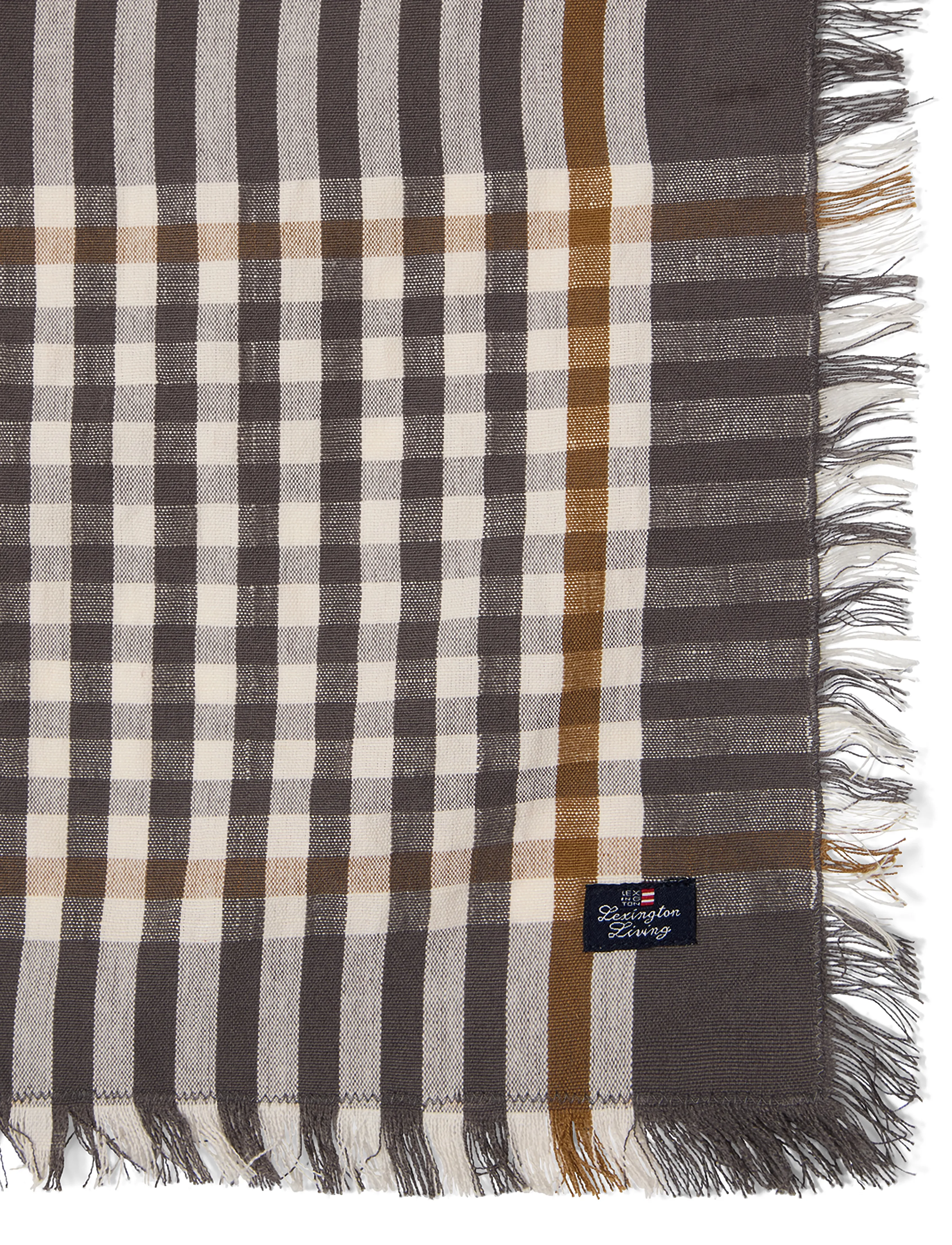 Lexington Home - Checked Linen/Cotton Napkin with Fringes - tygservetter - gray/white/fudge - 3