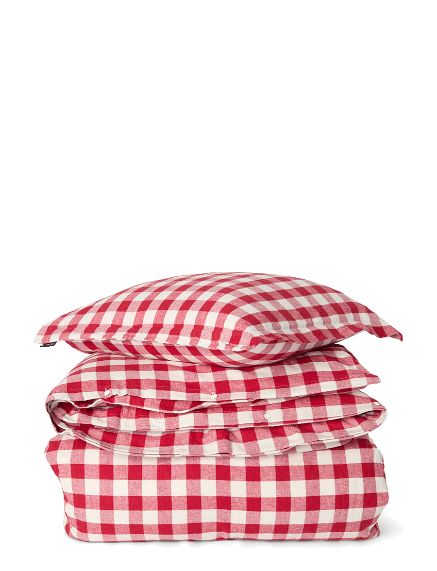 Lexington Home - Red/Lt Beige Checked Cotton Flannel Bed Set - jõulutekstiilid - red/lt beige - 0