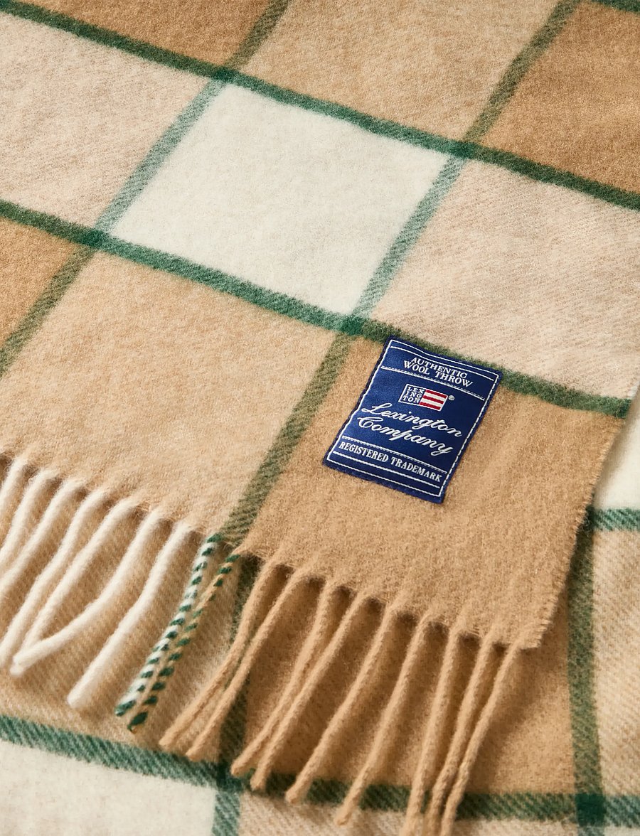 Lexington Home - Checked Recycled Wool Throw - beige/lt beige/green - 2