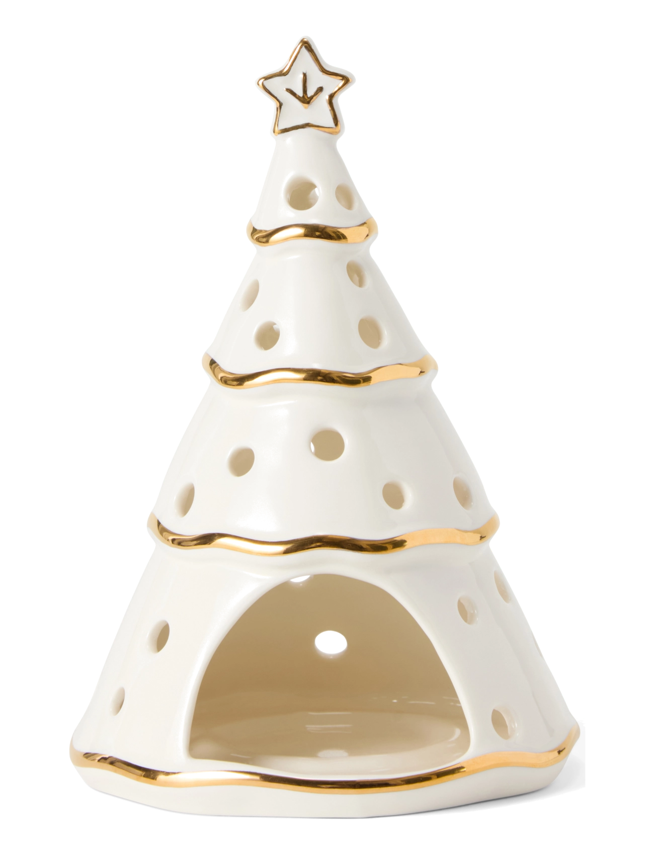 Lexington Home - Christmas Tree Stoneware Lantern - white/gold - 1