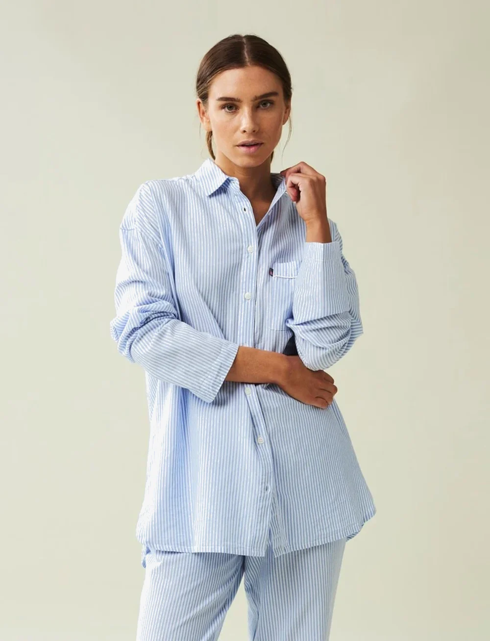 Lexington Home - ICONS Jennifer Organic Cotton Light Oxford Pajama - köp efter pris - blue/white - 3