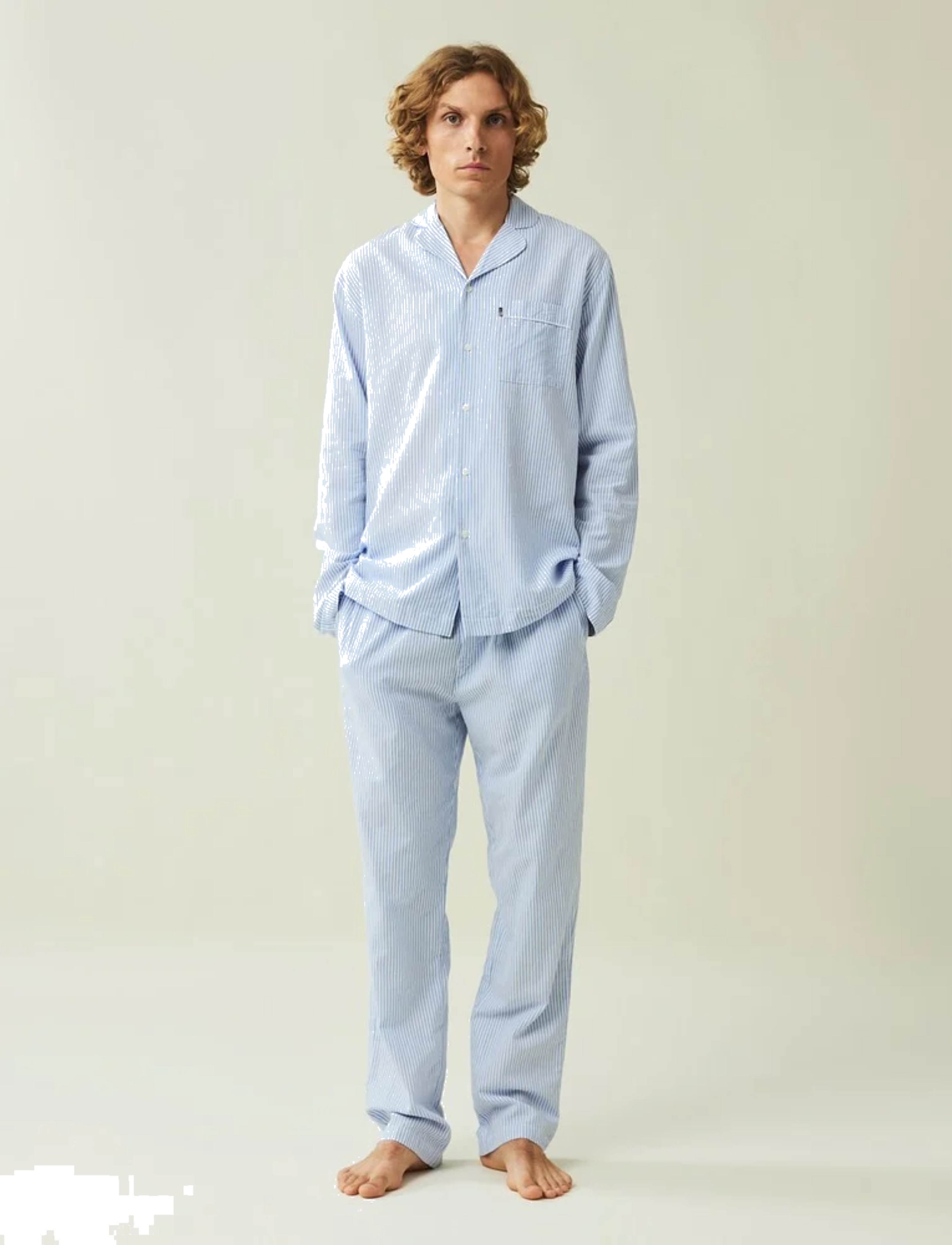 Lexington Home Icons Eddie Organic Cotton Light Oxford Pajama, L, Night & Loungewear, Blau - Pyjamas, Männerswear