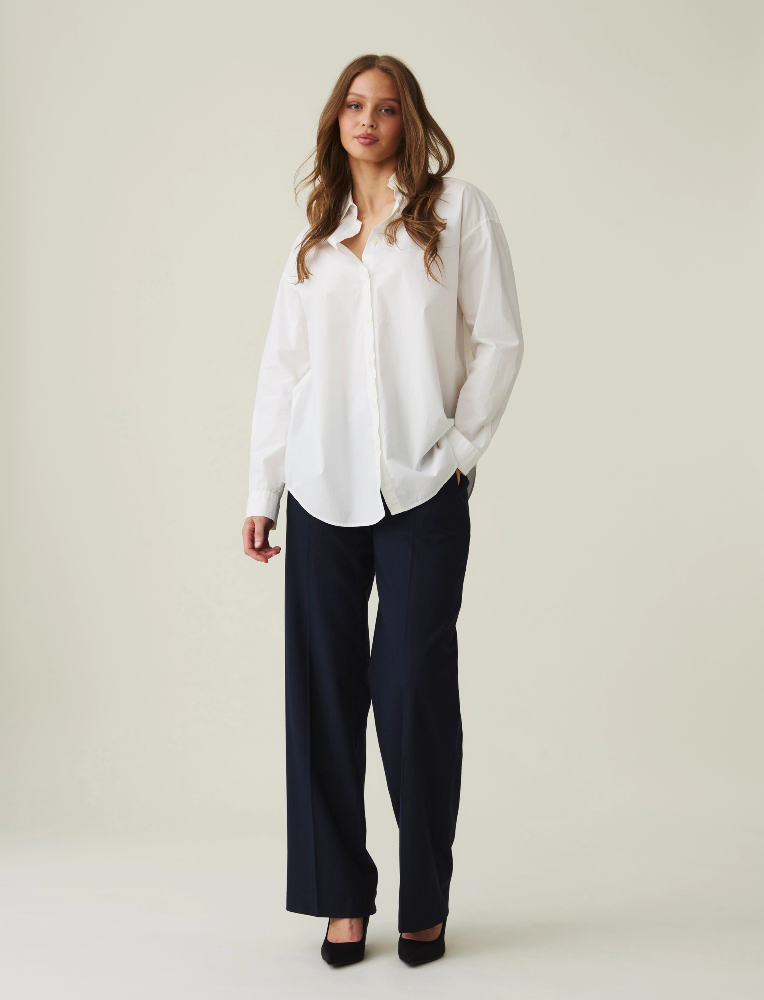 Lexington Clothing Pernilla Organic Cotton Poplin Shirt, M, Shirts, Weiß - Long-sleeved, Frauen
