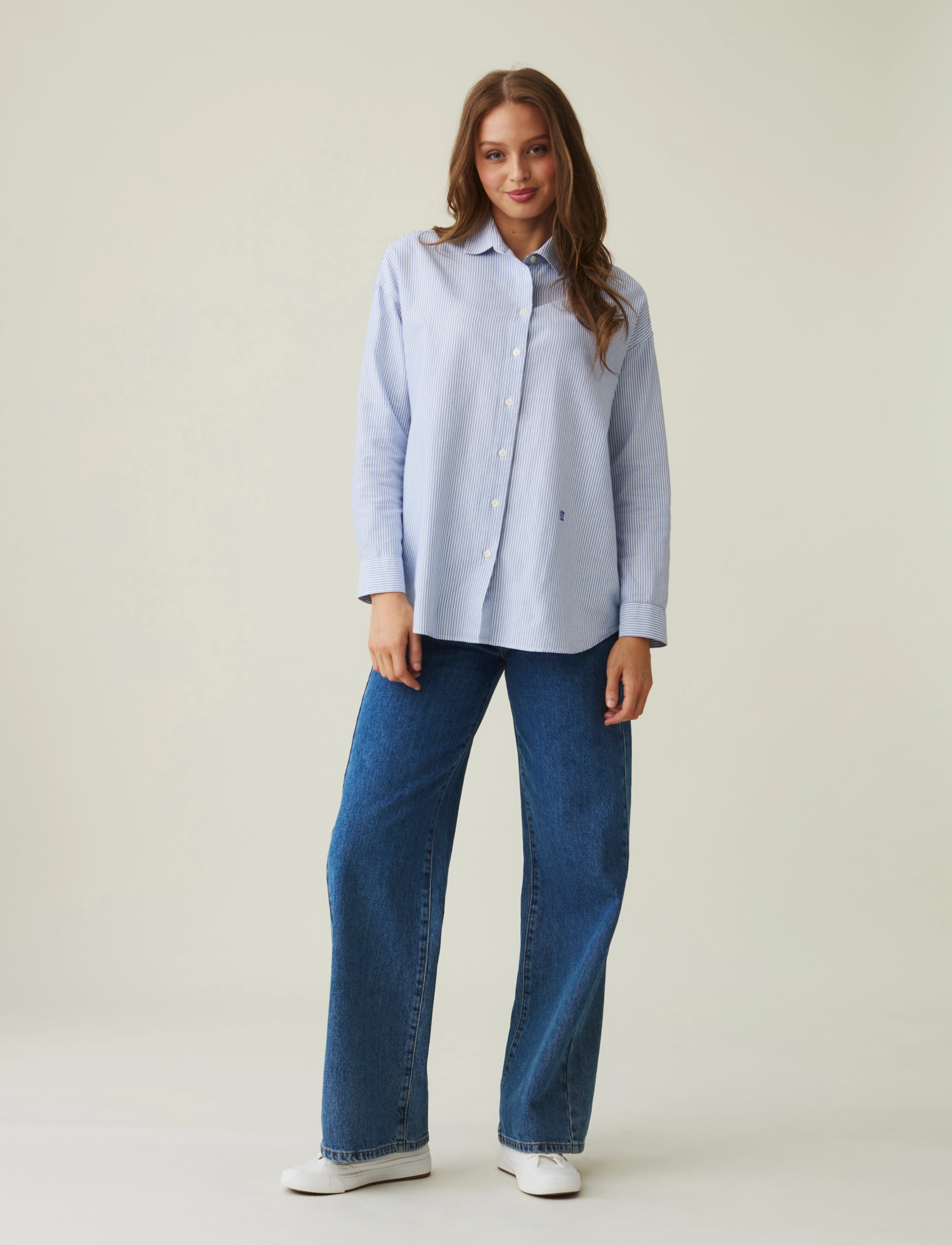 Lexington Clothing Pernilla Organic Cotton Oxford Shirt, S, Shirts, Blau - Long-sleeved, Frauen