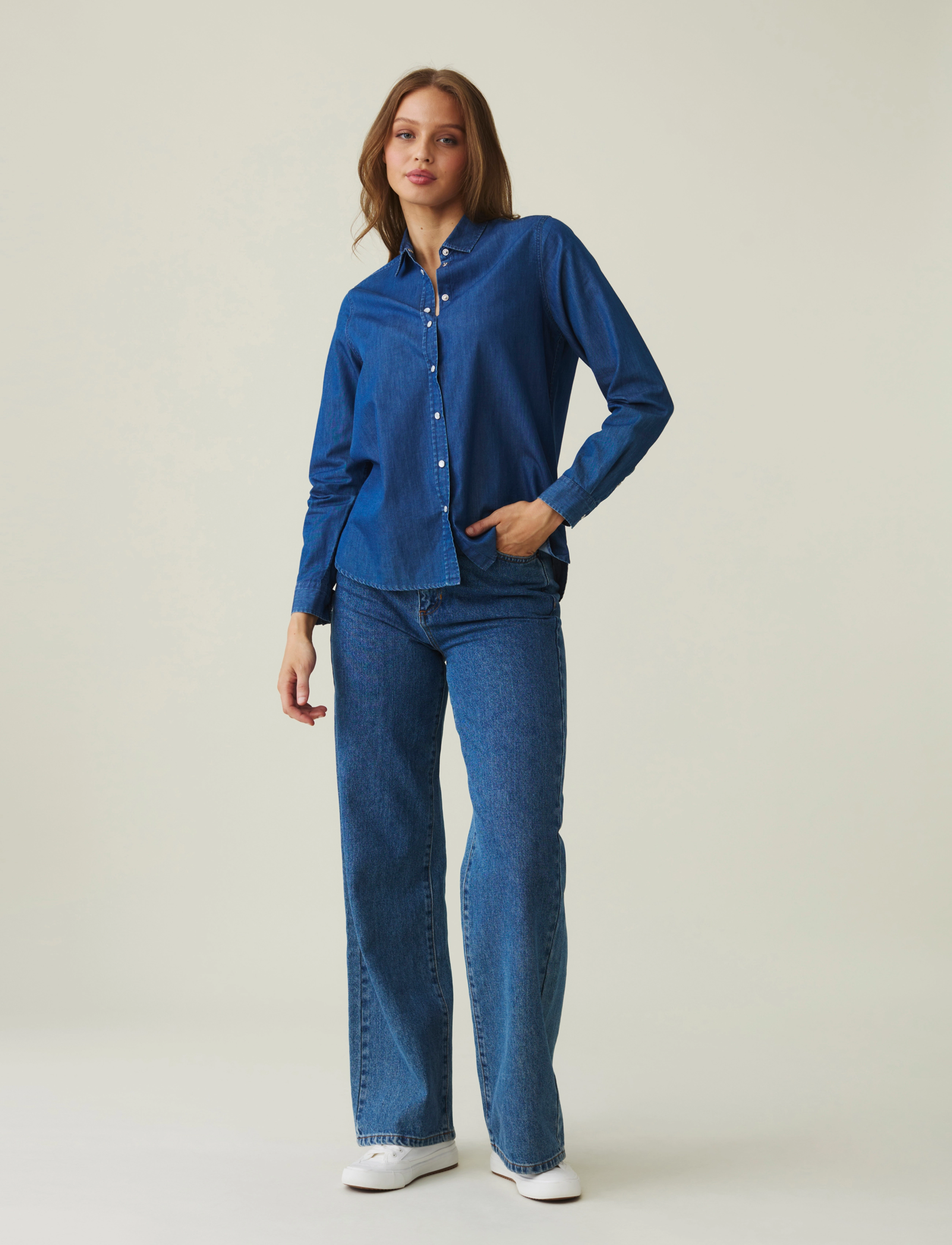 Lexington Clothing Sanna Denim Shirt, L, Blue, Skjorter > Langærmede, Dame