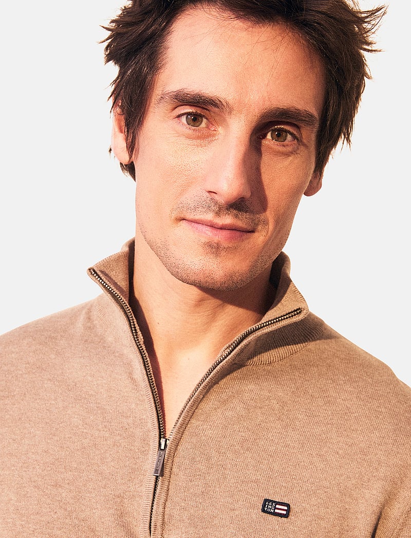 Lexington Clothing - Clay Cotton Half-Zip Sweater - half zip-tröjor - beige - 4