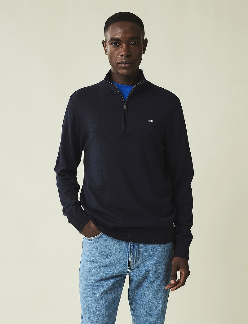 Lexington Clothing - Clay Cotton Half-Zip Sweater - half zip-tröjor - dark blue - 0