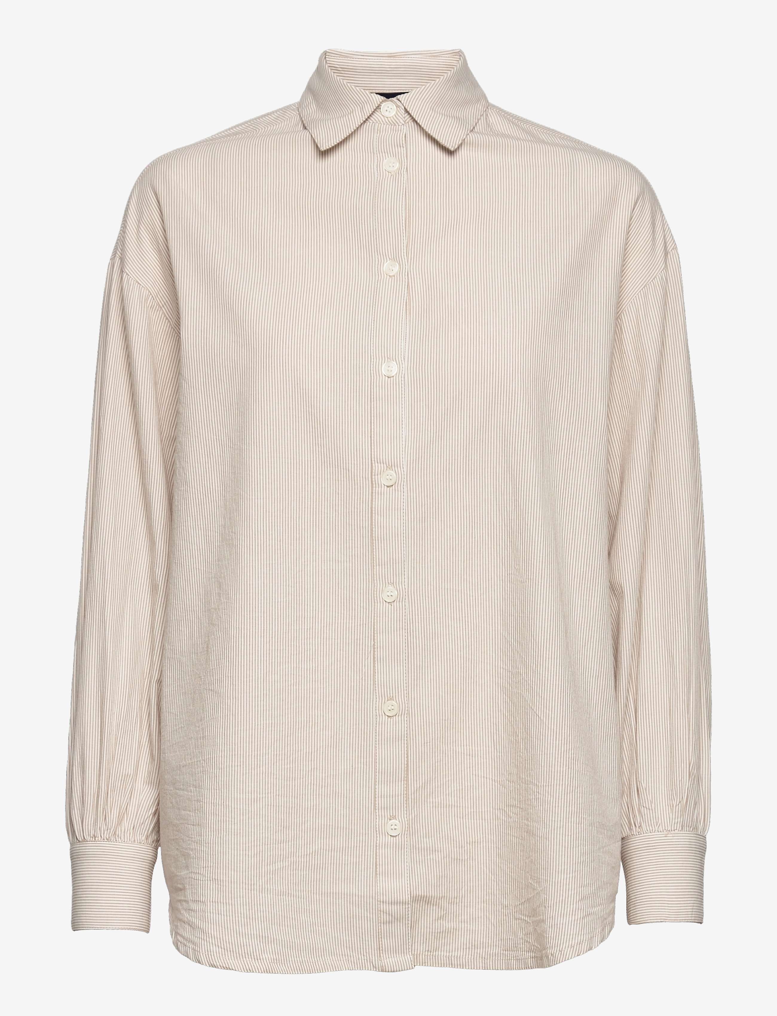 Lexington Clothing Daphne Organic Cotton Shirt - Tøj - BEIGE/WHITE STRIPE / cream
