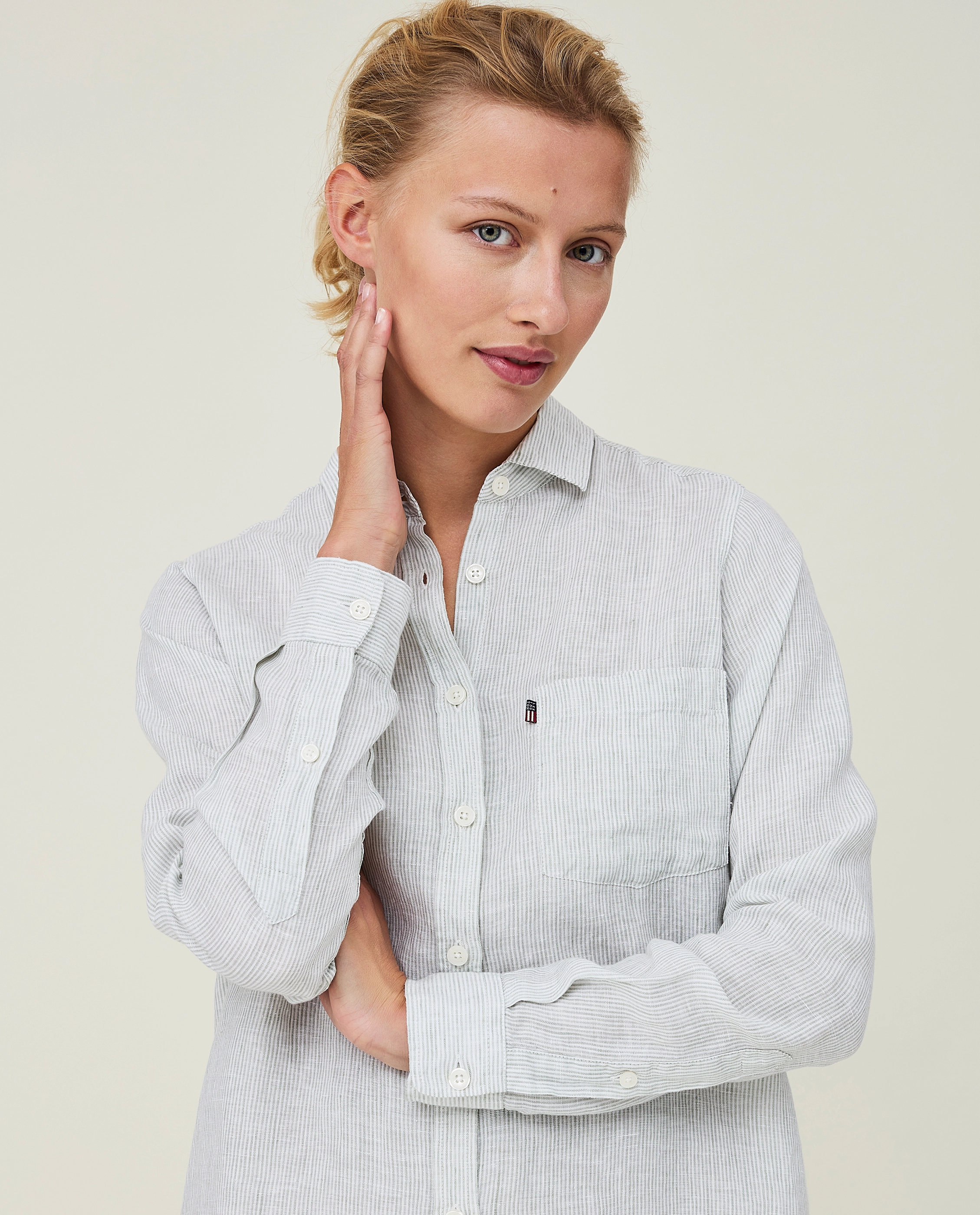 Lexington Clothing - Isa Linen Shirt - green/white stripe - 4