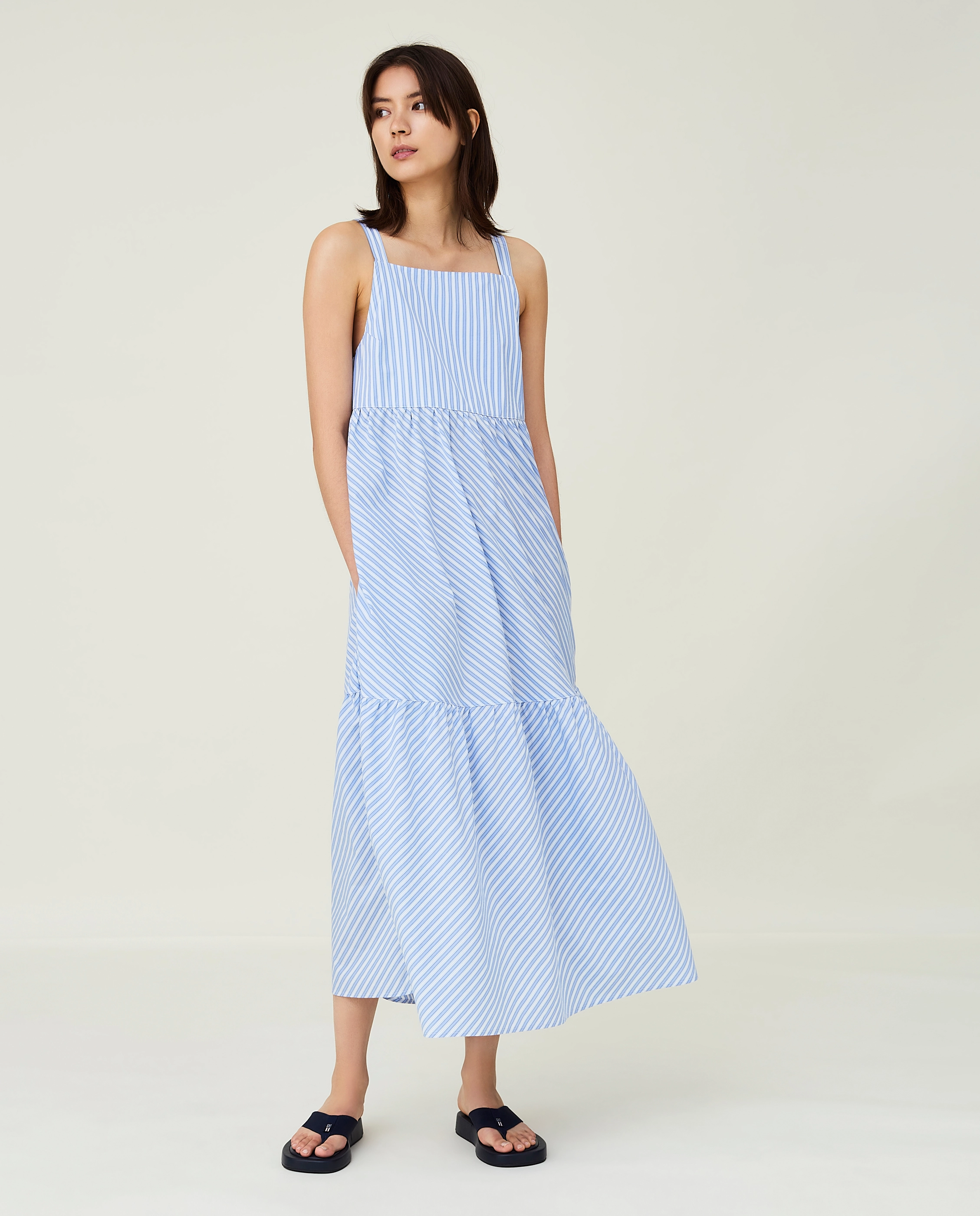 Lexington Clothing - Leila Organic Cotton Poplin Maxi Dress - blue multi stripe - 2