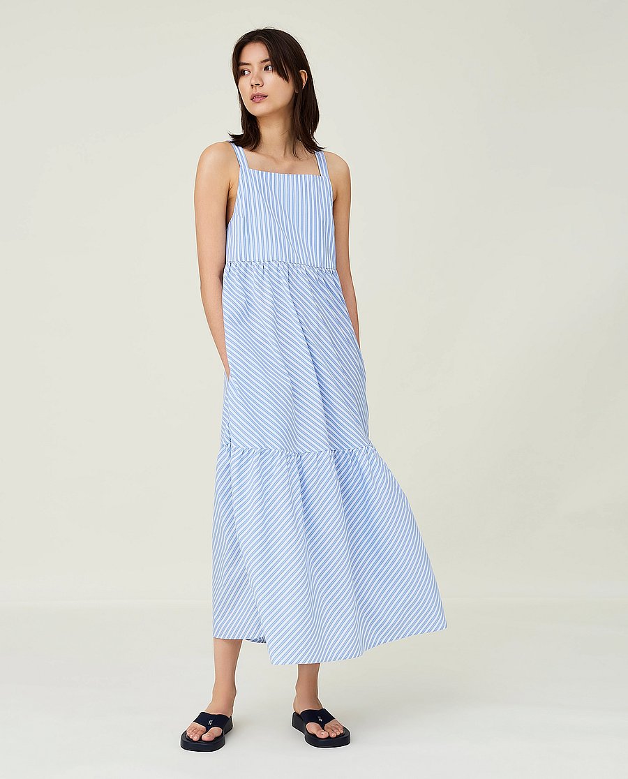Lexington Clothing - Leila Organic Cotton Poplin Maxi Dress - blue multi stripe - 2