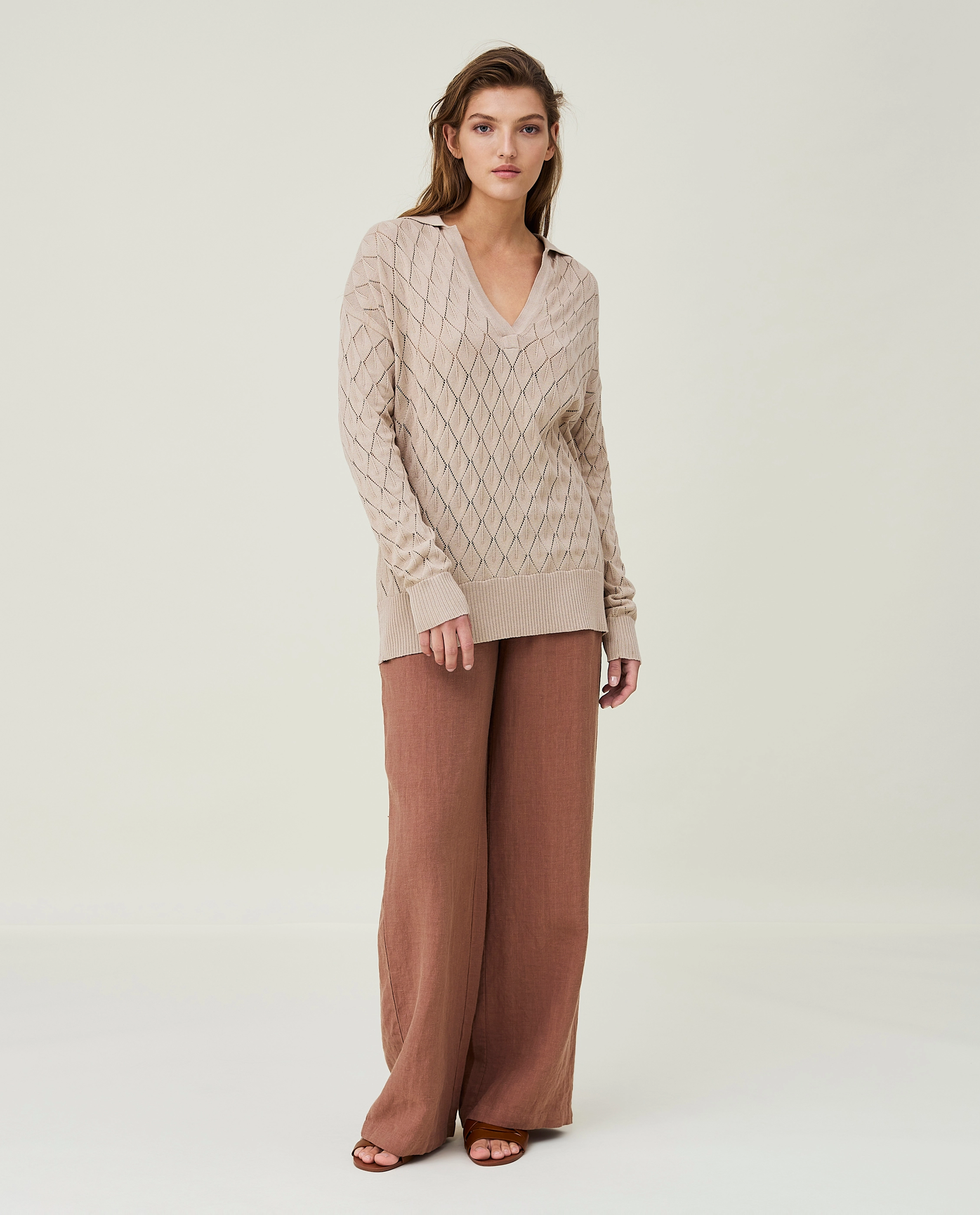 Lexington Clothing - Corinne Organic Cotton Pintelle Knitted Polo Shirt - beige - 2