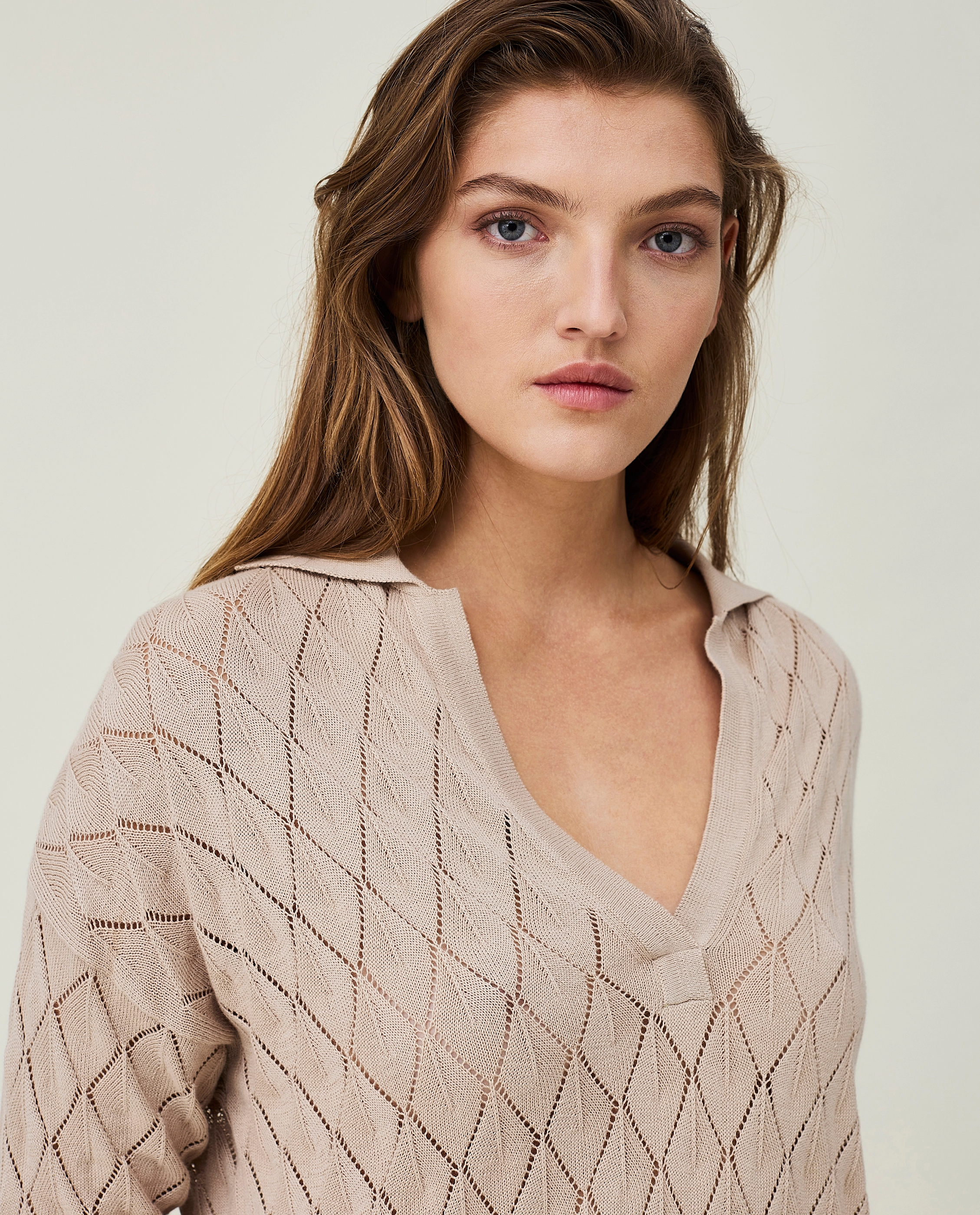Lexington Clothing - Corinne Organic Cotton Pintelle Knitted Polo Shirt - beige - 4