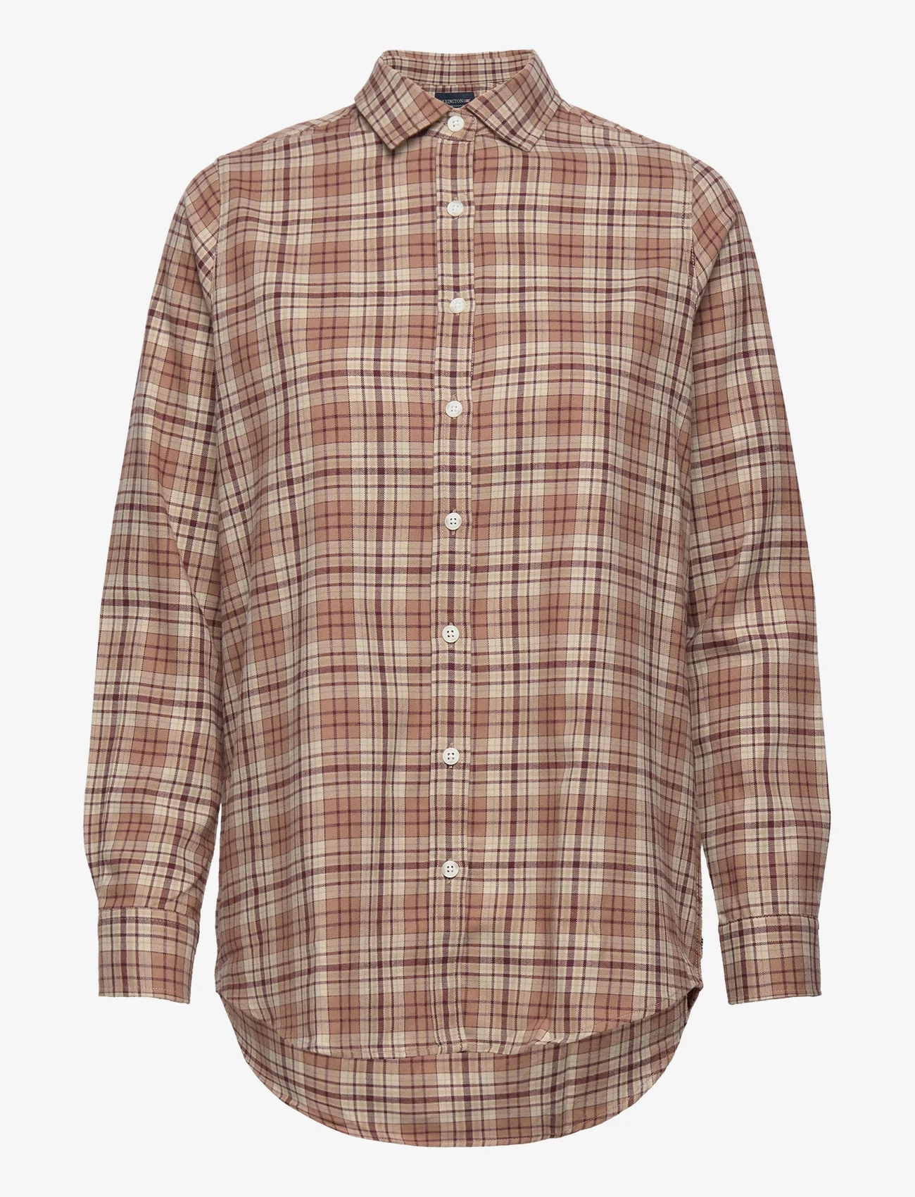 Lexington Clothing - Isa Organic Cotton Flannel Shirt - långärmade skjortor - beige/dark red check - 0