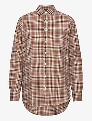 Lexington Clothing - Isa Organic Cotton Flannel Shirt - krekli ar garām piedurknēm - beige/dark red check - 0