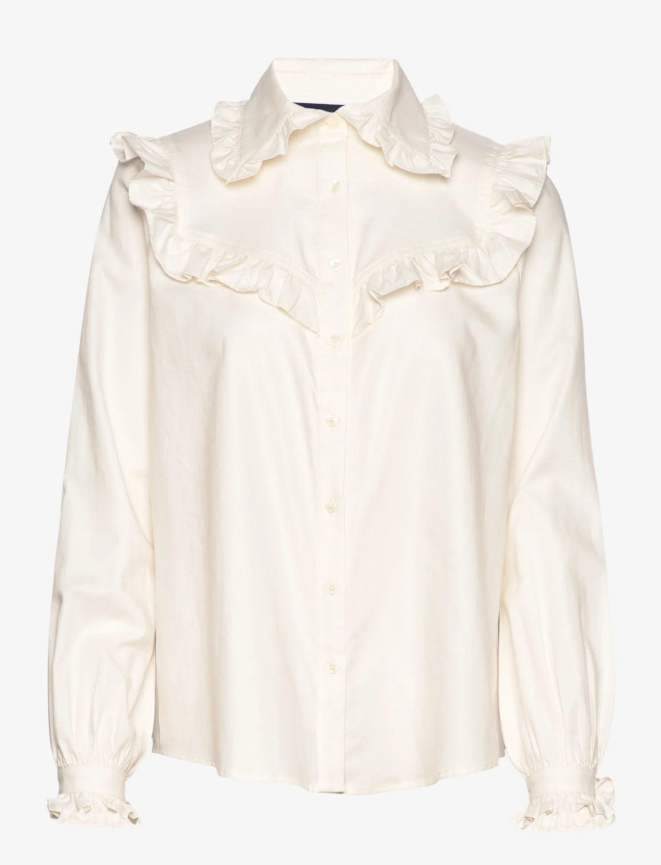 Lexington Clothing - Whitney Organic Cotton/Lyocell Ruffle Blouse - langärmlige blusen - offwhite - 0