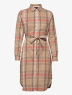 Isa Organic Cotton Checked Flannel Shirt Dress - BEIGE MULTI CHECK