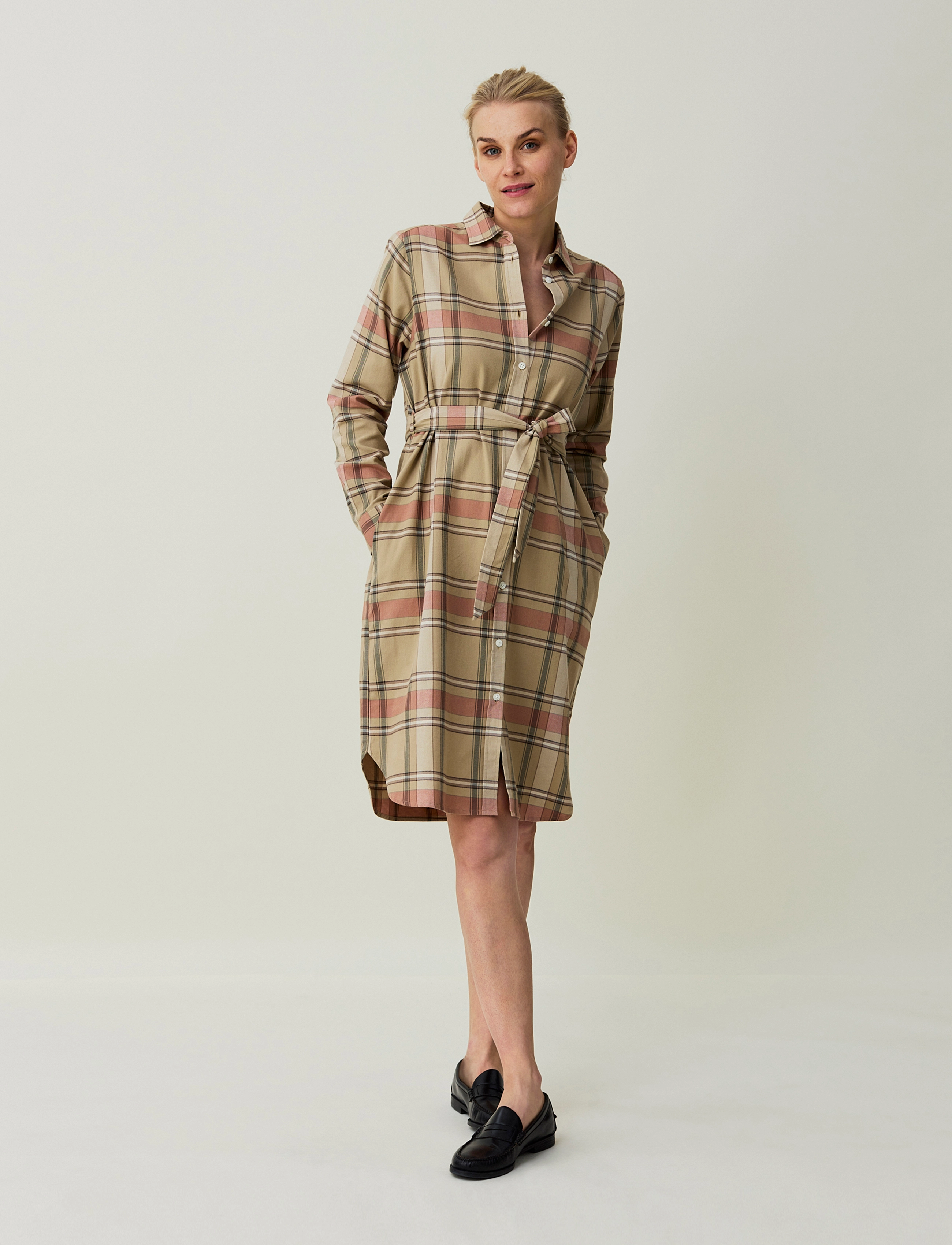 Lexington Clothing - Isa Organic Cotton Checked Flannel Shirt Dress - beige multi check - 2