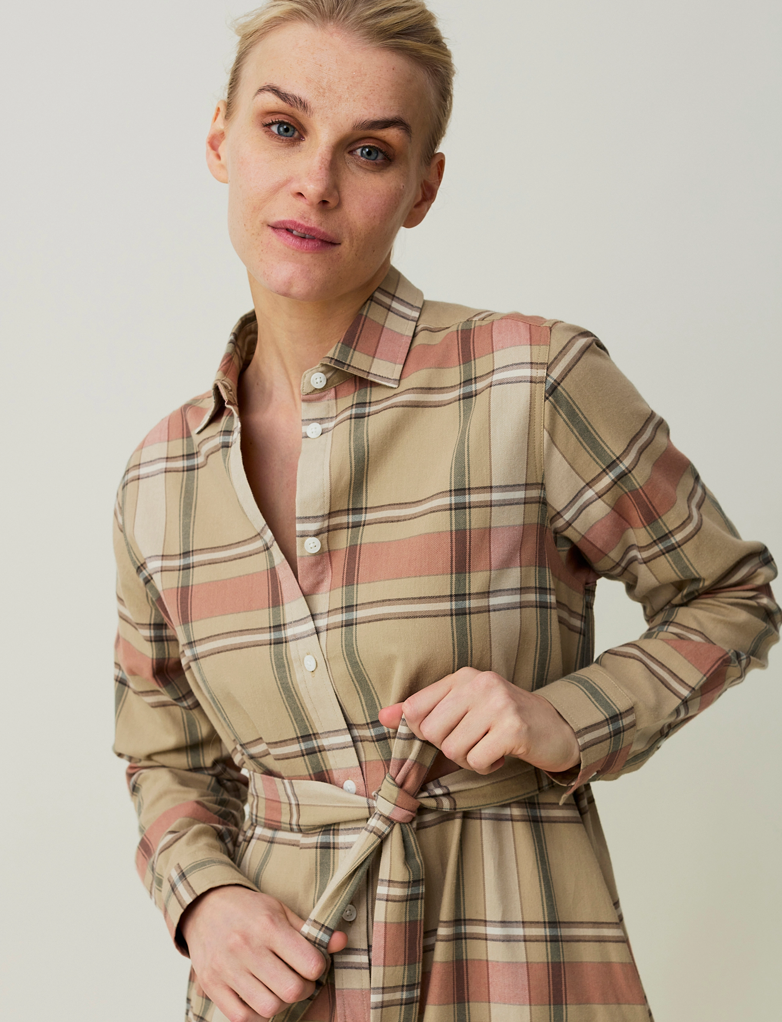 Lexington Clothing - Isa Organic Cotton Checked Flannel Shirt Dress - beige multi check - 4