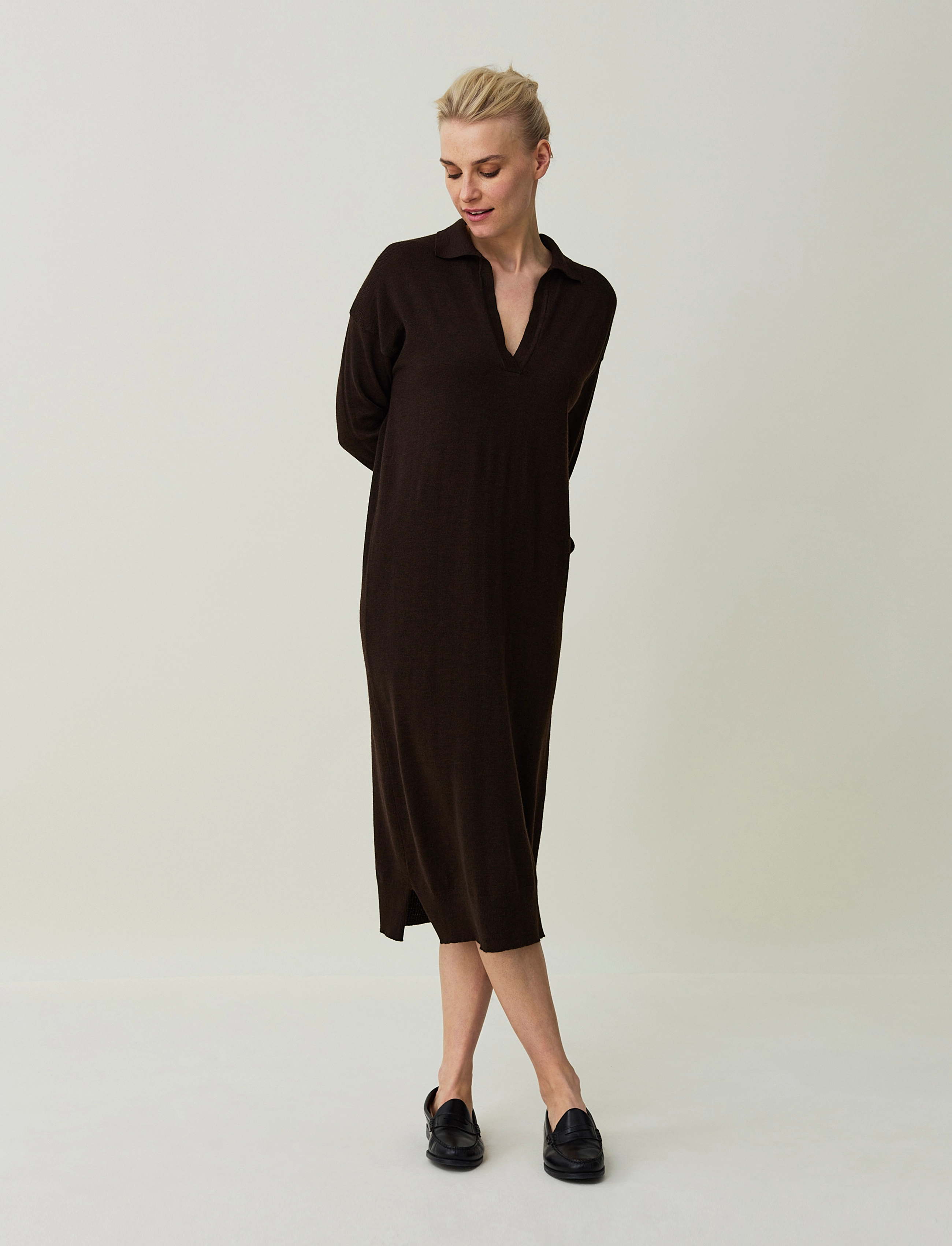 Lexington Clothing - Fanny Merino Wool Knitted Polo Shirt Dress - brown melange - 2