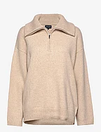 Madison Wool/Alpaca Blend Half Zip Sweater - LIGHT BEIGE MELANGE