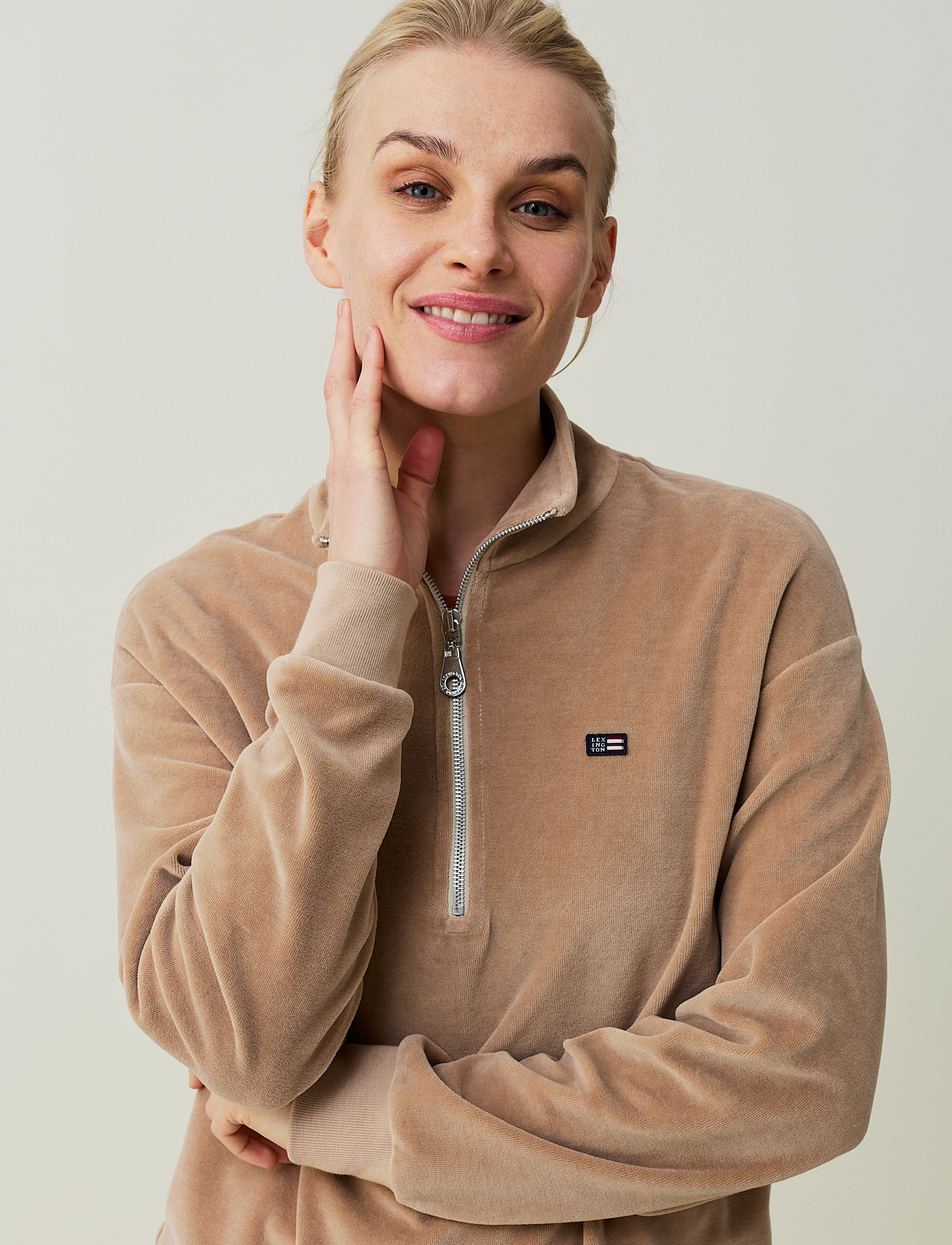 Lexington Clothing - Kelly Organic Cotton Half Zip Velour Sweatshirt - beige - 2
