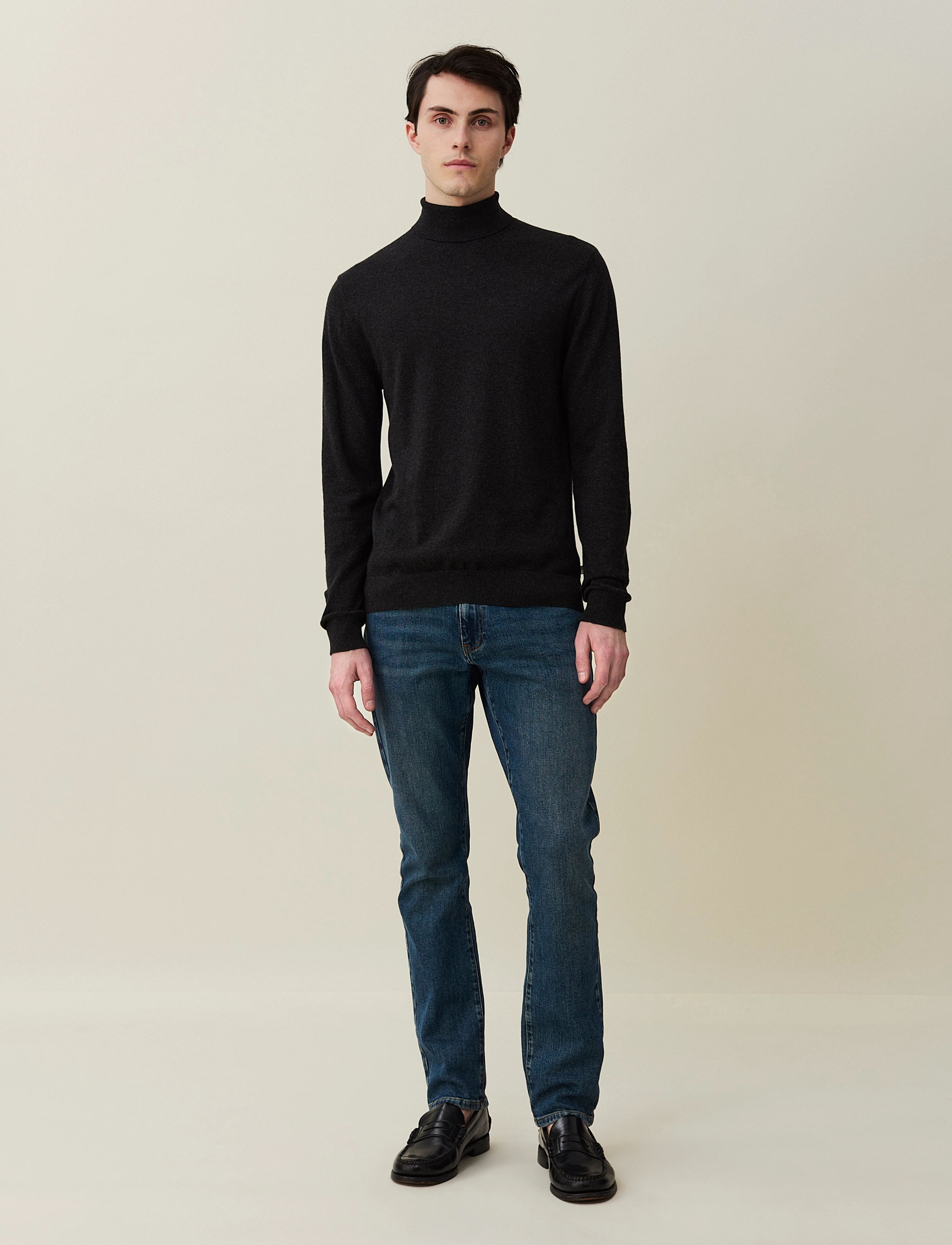 Lexington Clothing - Brian Cotton/Cashmere Blend Rollneck Sweater - dark gray melange - 2