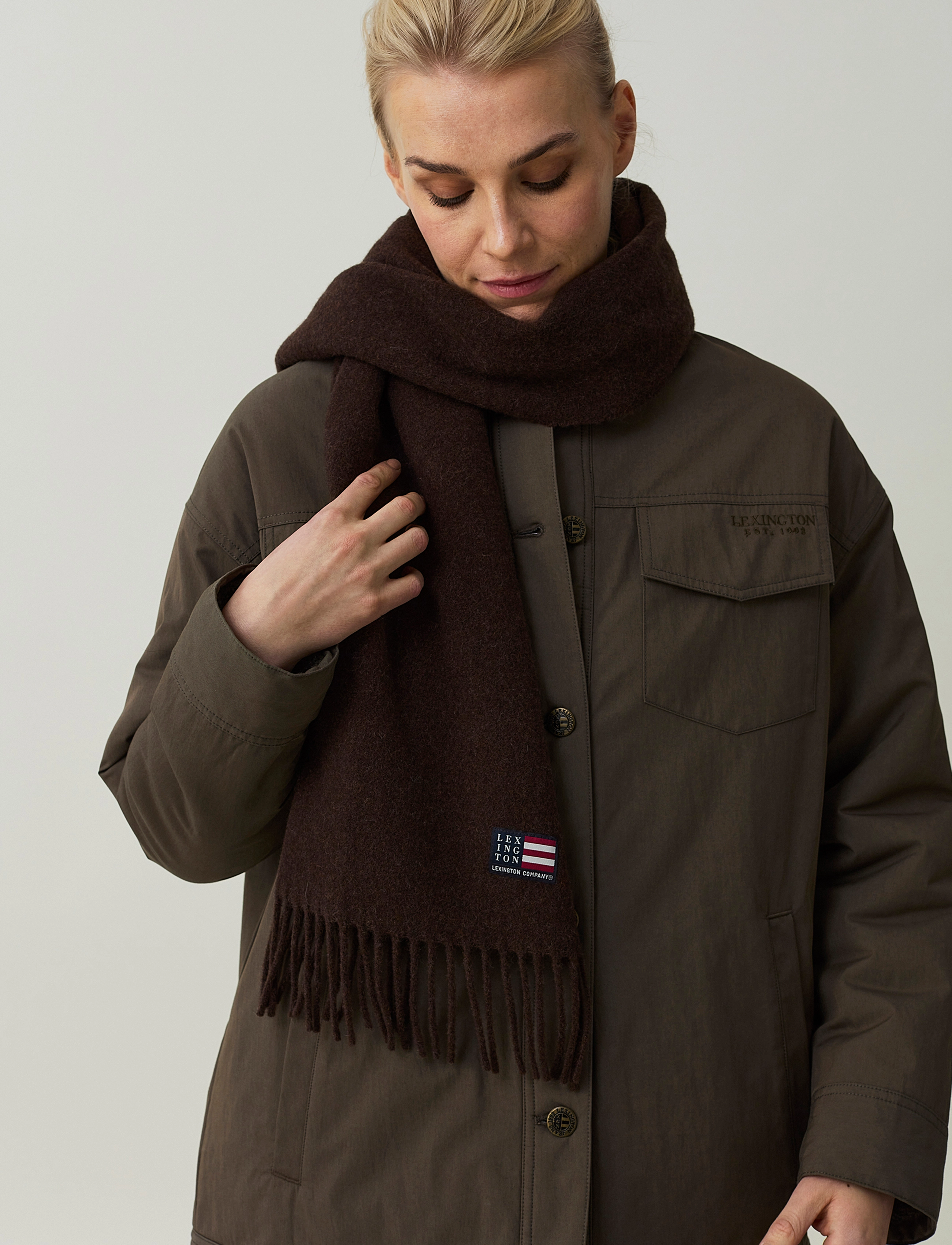Lexington Clothing - Massachusetts Recycled Wool Blend Scarf - dark brown melange - 2