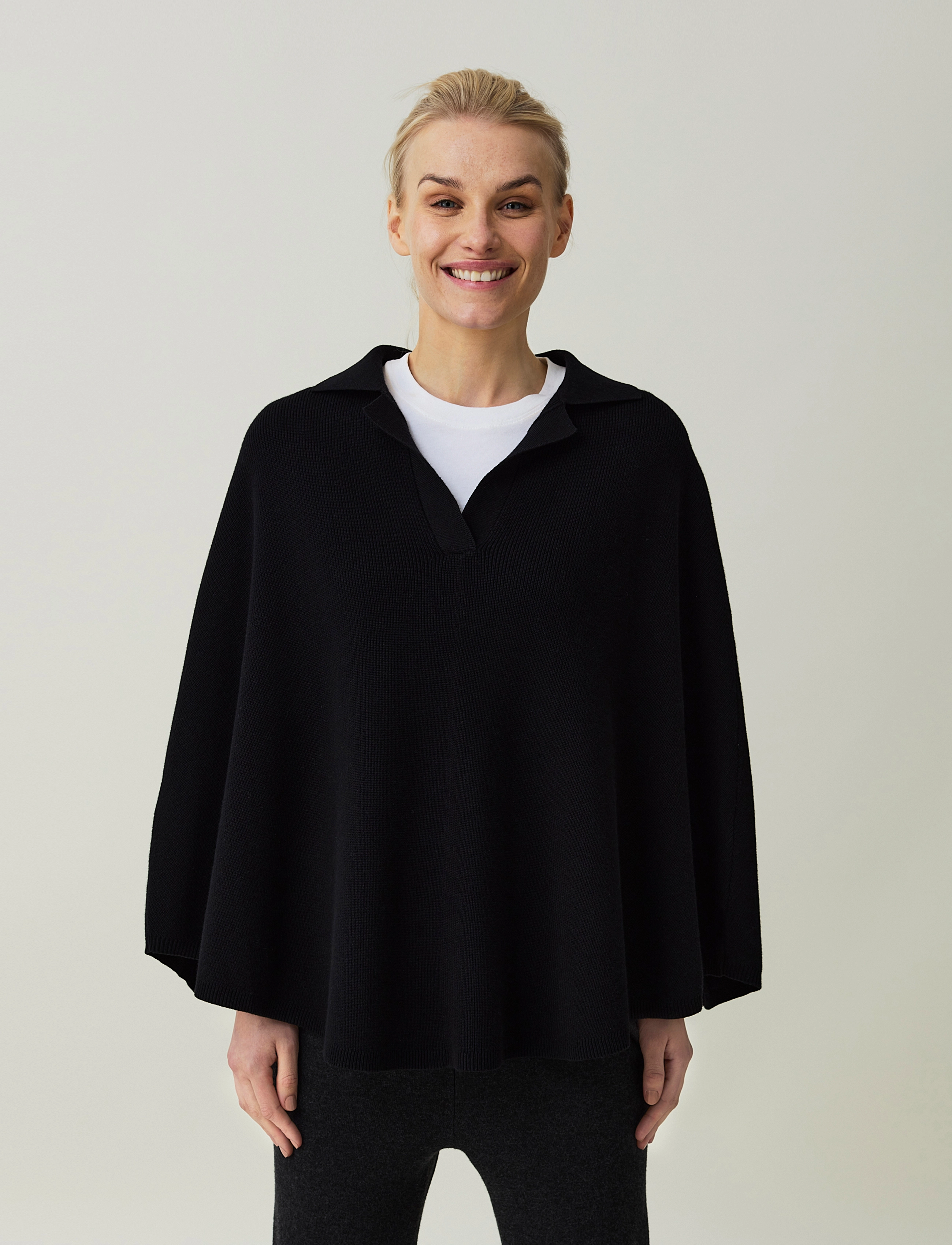 Lexington Clothing - Jane Organic Cotton/Cashmere Rib Knit Poncho - black - 4