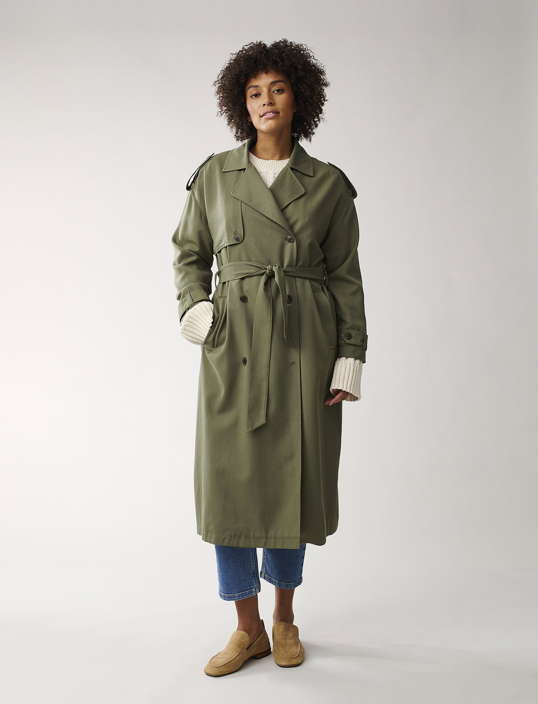 Army green top trench coat