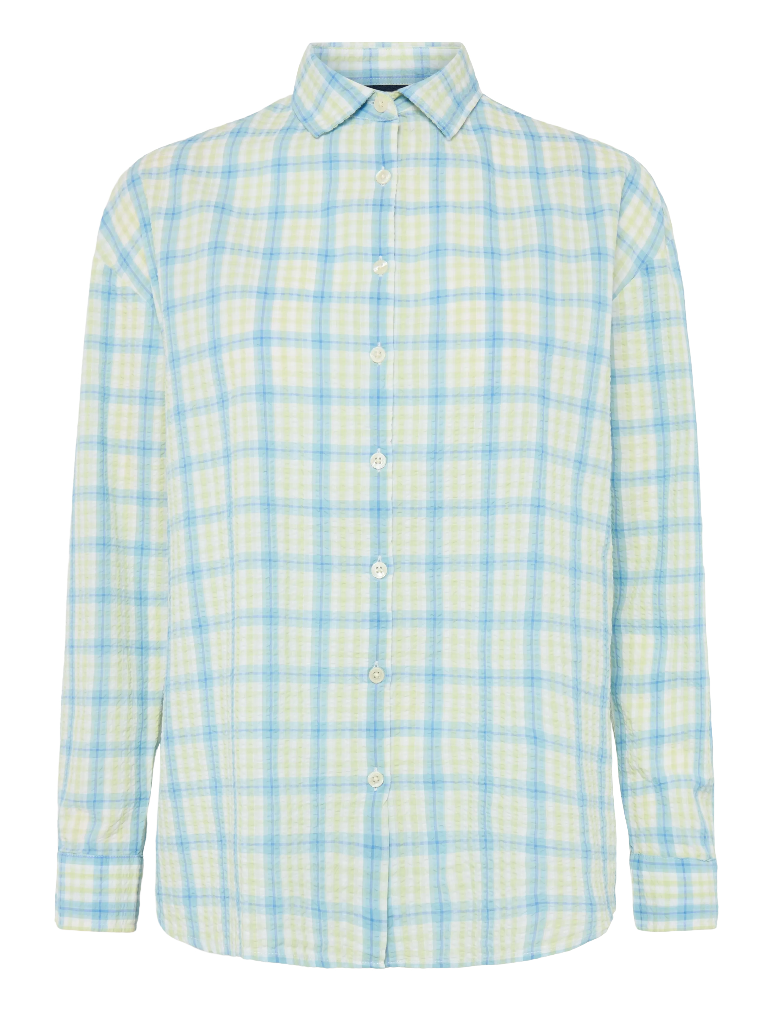 Lexington Clothing Edith Organic Cotton Seersucker Shirt - Kläder - GREEN/BLUE MULTI CHECK / multi