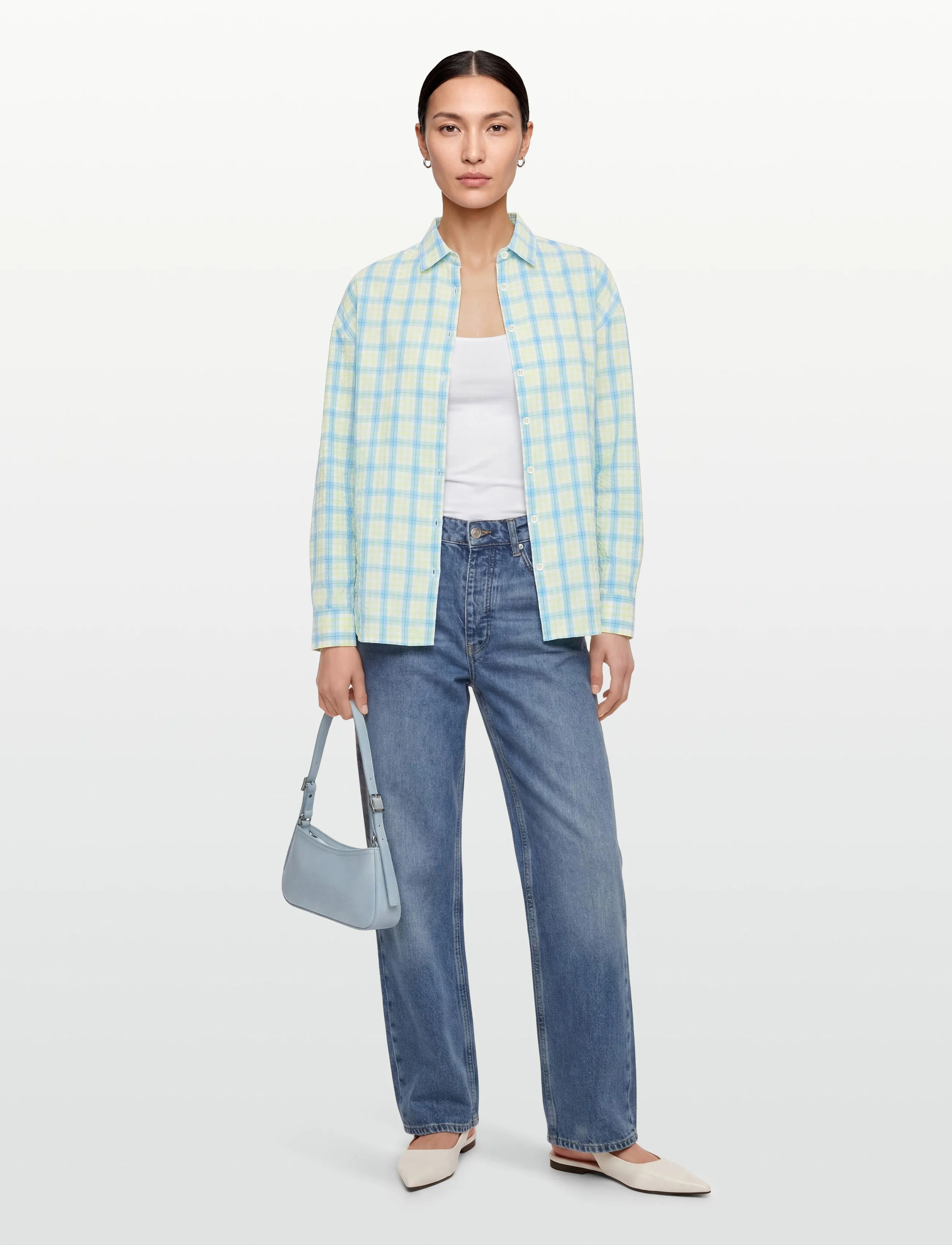 Lexington Clothing - Edith Organic Cotton Seersucker Shirt - langærmede skjorter - green/blue multi check - 0