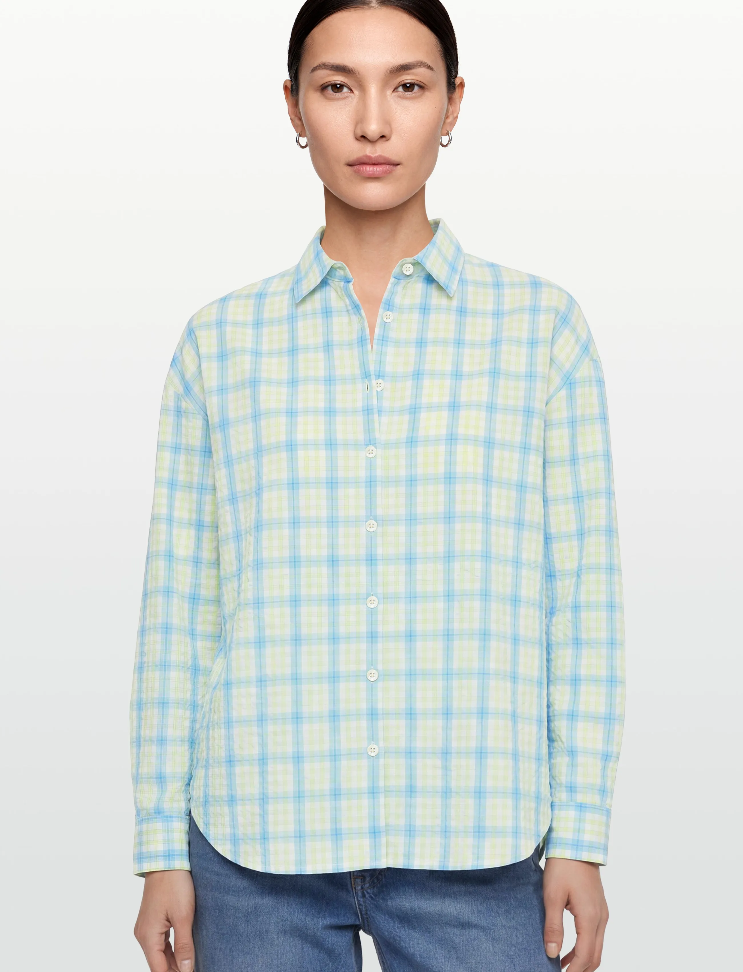 Lexington Clothing - Edith Organic Cotton Seersucker Shirt - langærmede skjorter - green/blue multi check - 3