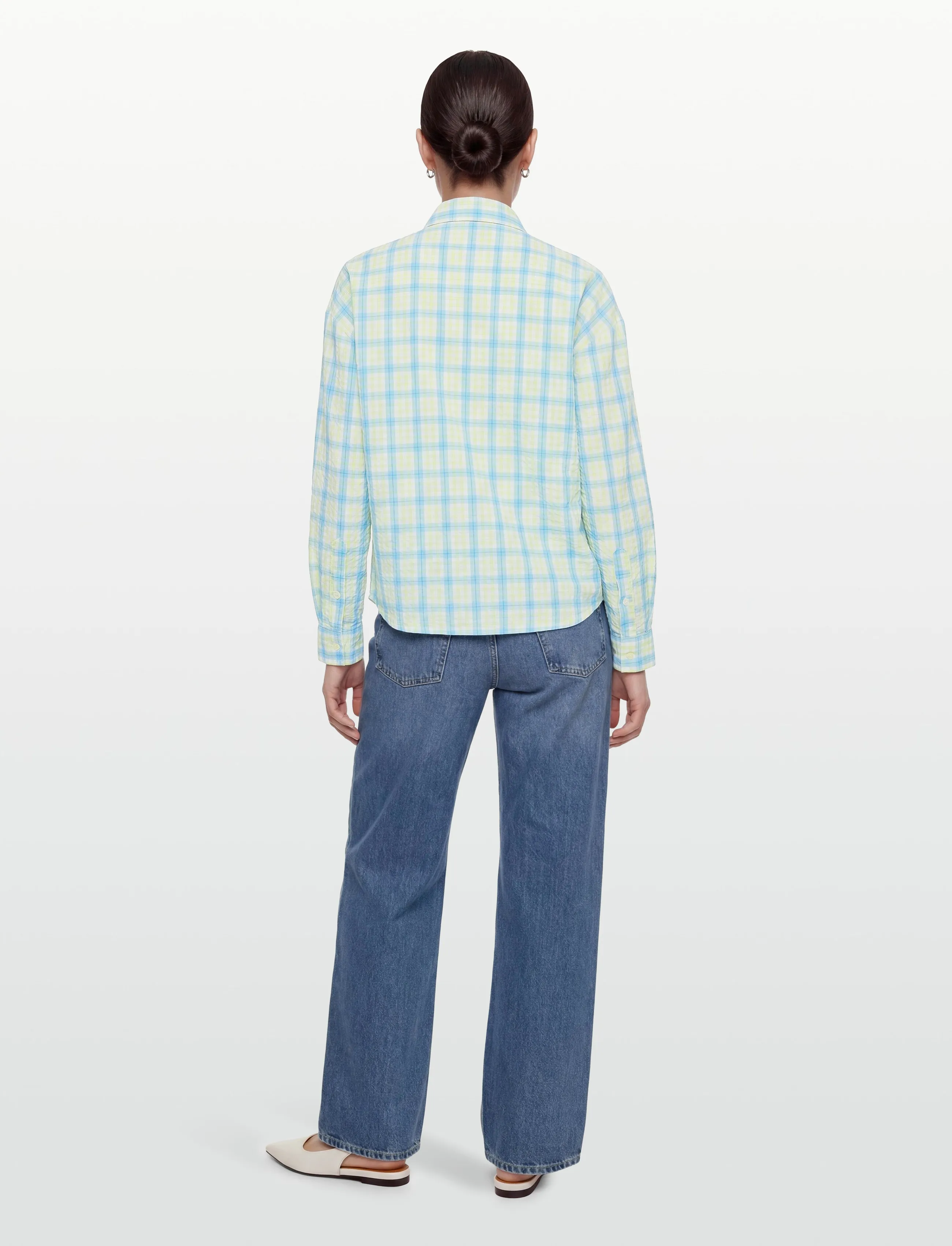 Lexington Clothing - Edith Organic Cotton Seersucker Shirt - langærmede skjorter - green/blue multi check - 4