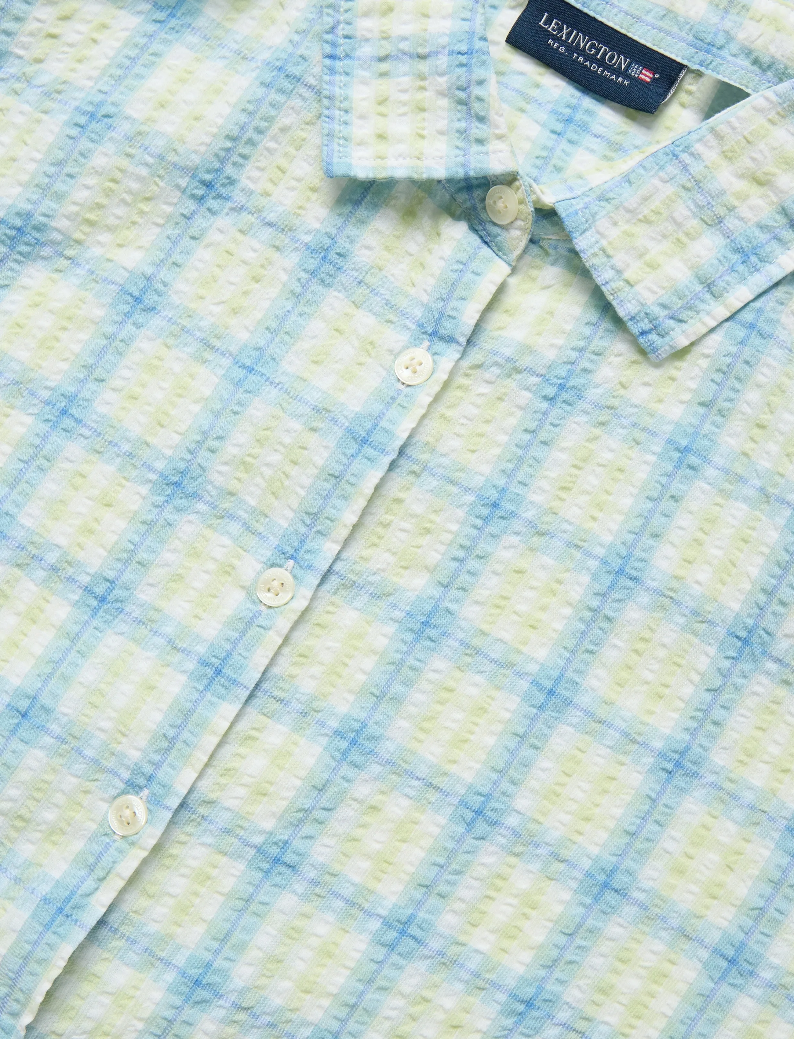 Lexington Clothing - Edith Organic Cotton Seersucker Shirt - langærmede skjorter - green/blue multi check - 5