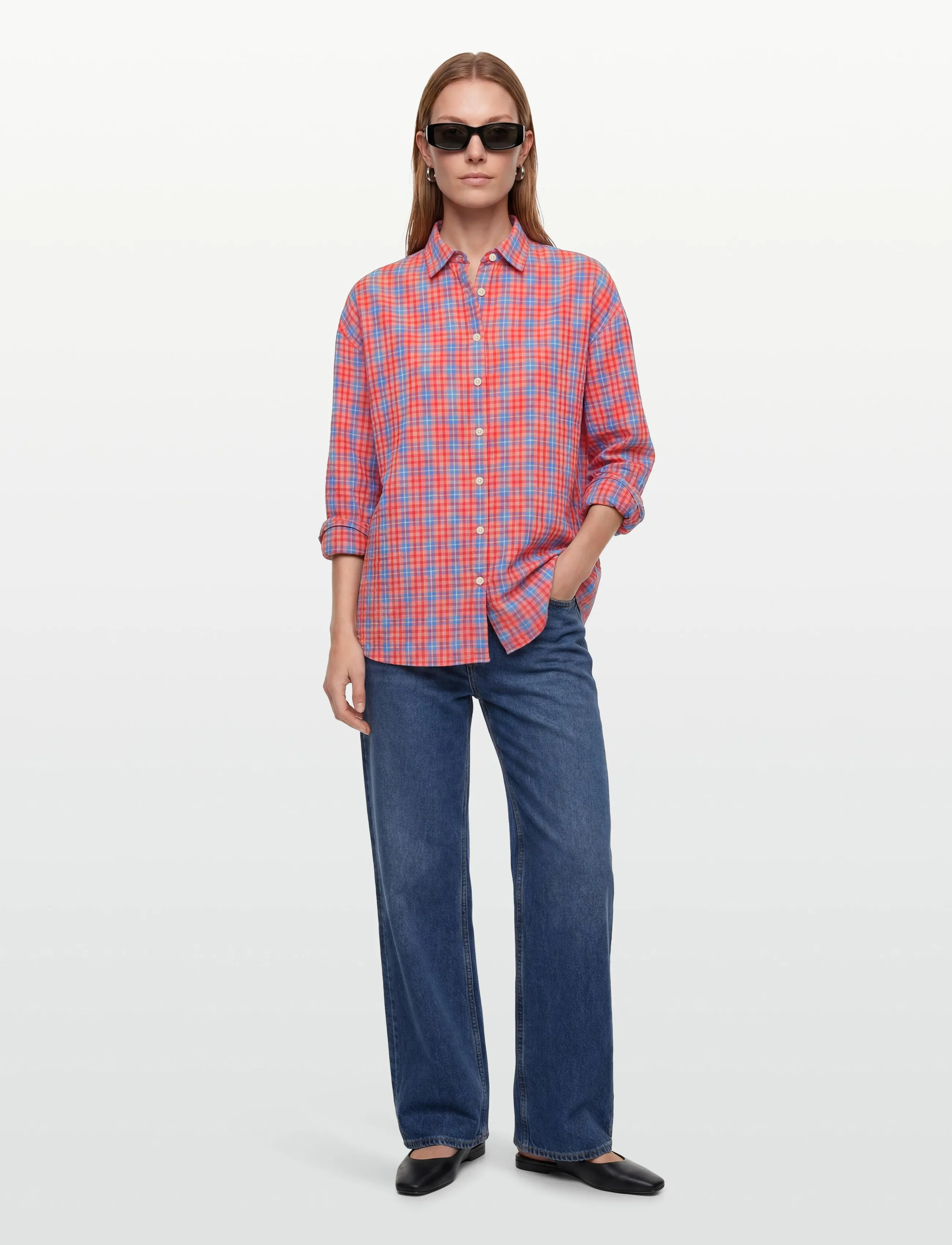 Lexington Clothing - Edith Organic Cotton Seersucker Shirt - langärmlige hemden - red/blue check - 0