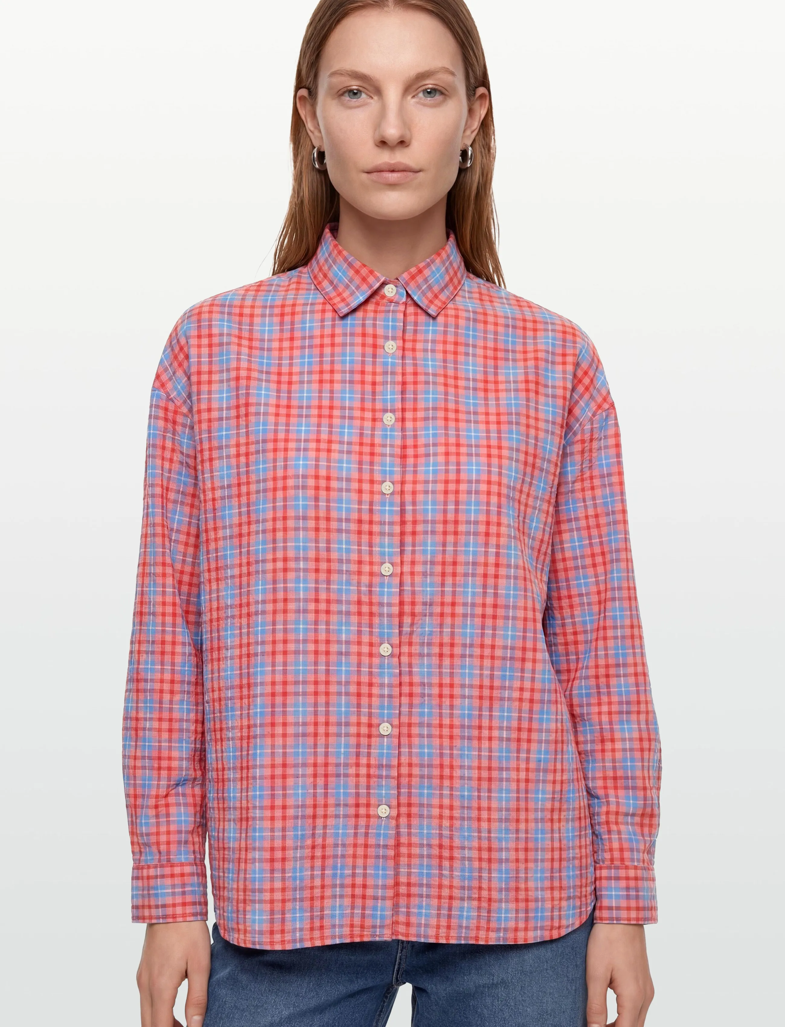 Lexington Clothing - Edith Organic Cotton Seersucker Shirt - langärmlige hemden - red/blue check - 3