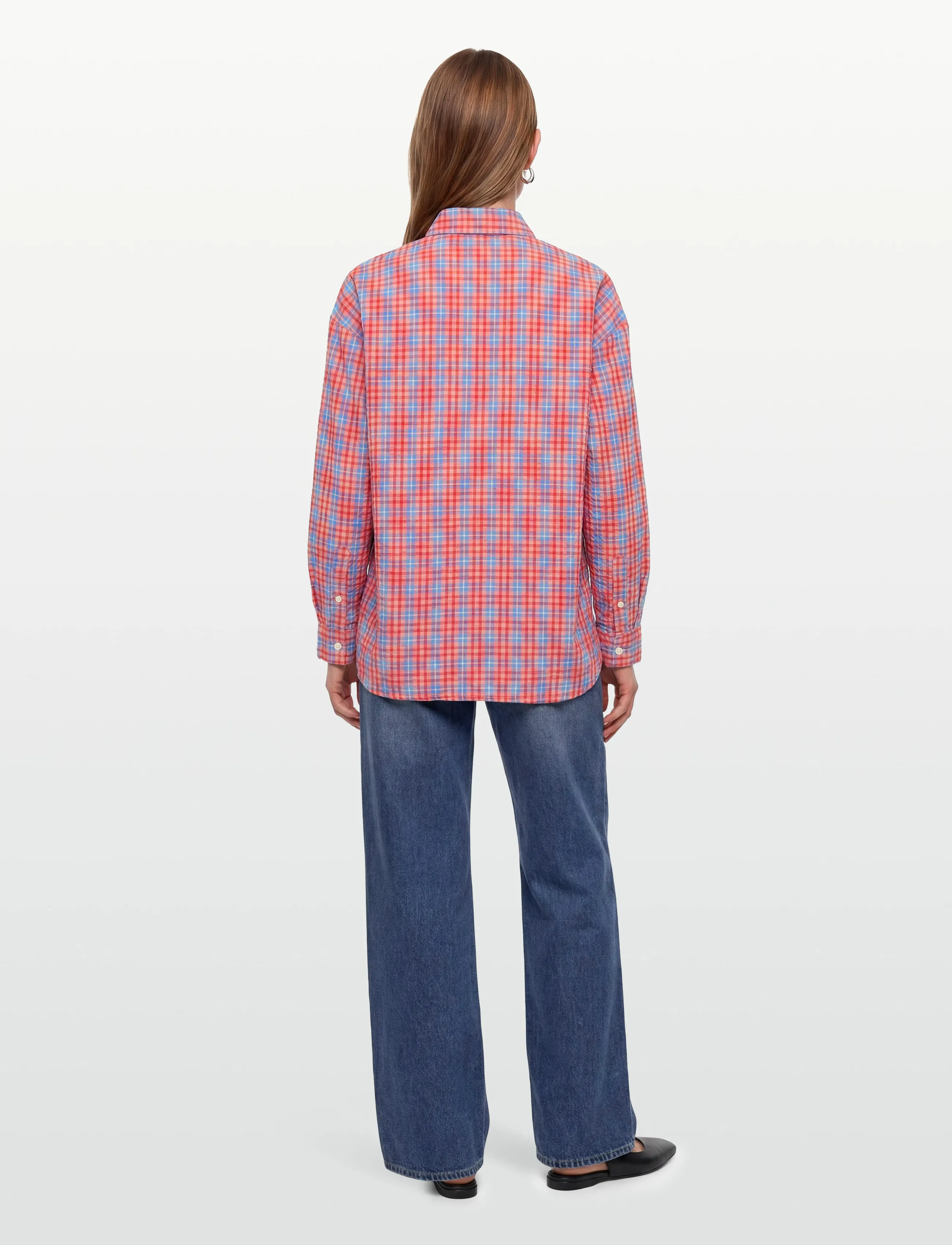 Lexington Clothing - Edith Organic Cotton Seersucker Shirt - langärmlige hemden - red/blue check - 4