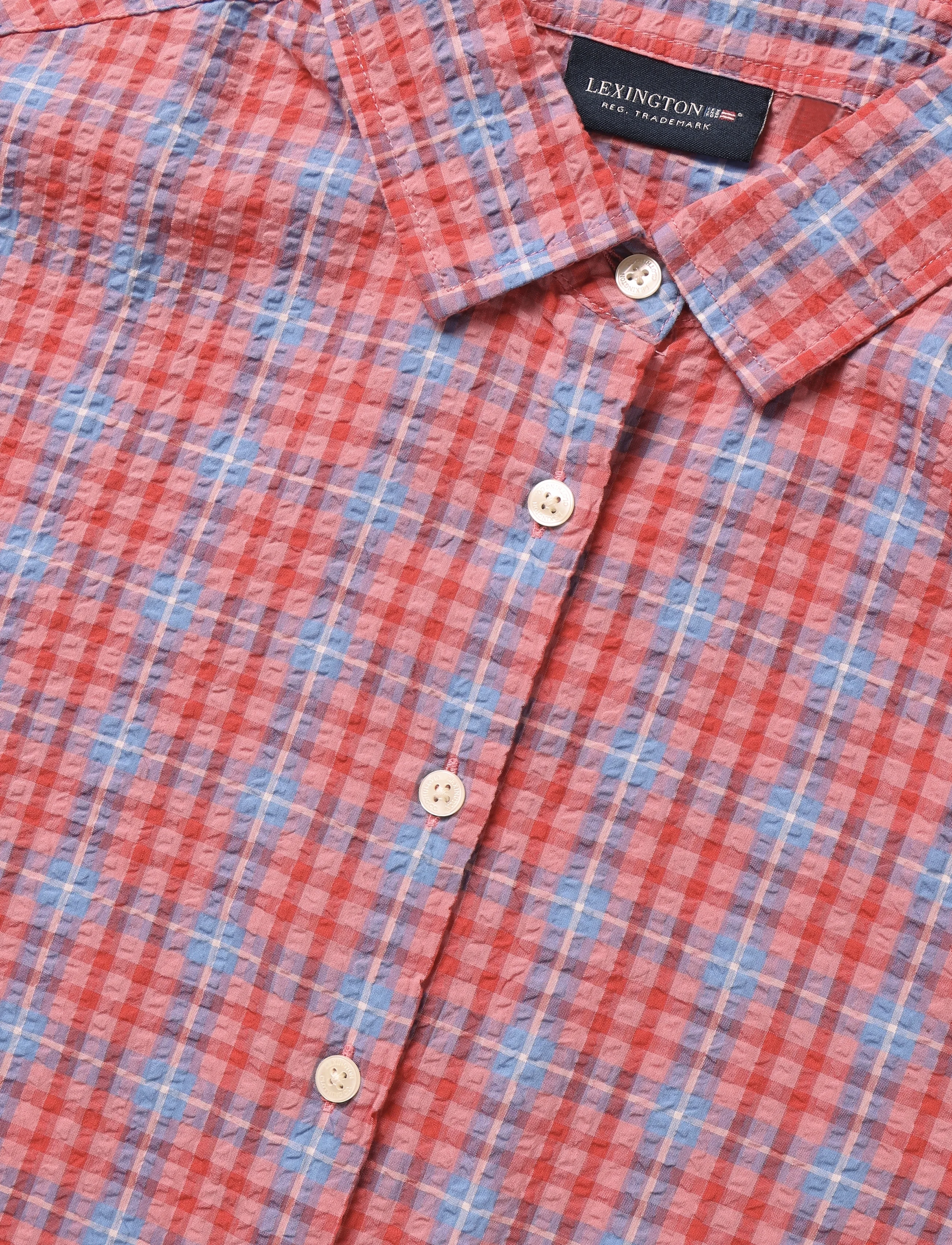 Lexington Clothing - Edith Organic Cotton Seersucker Shirt - langärmlige hemden - red/blue check - 5