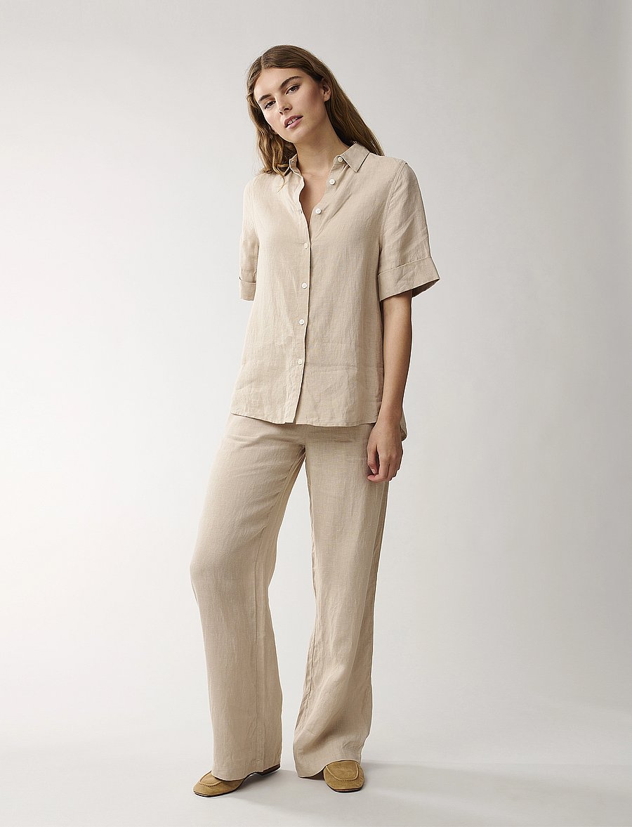 Lexington Clothing - Reign Linen Short Sleeve Shirt - lininiai marškiniai - beige - 0