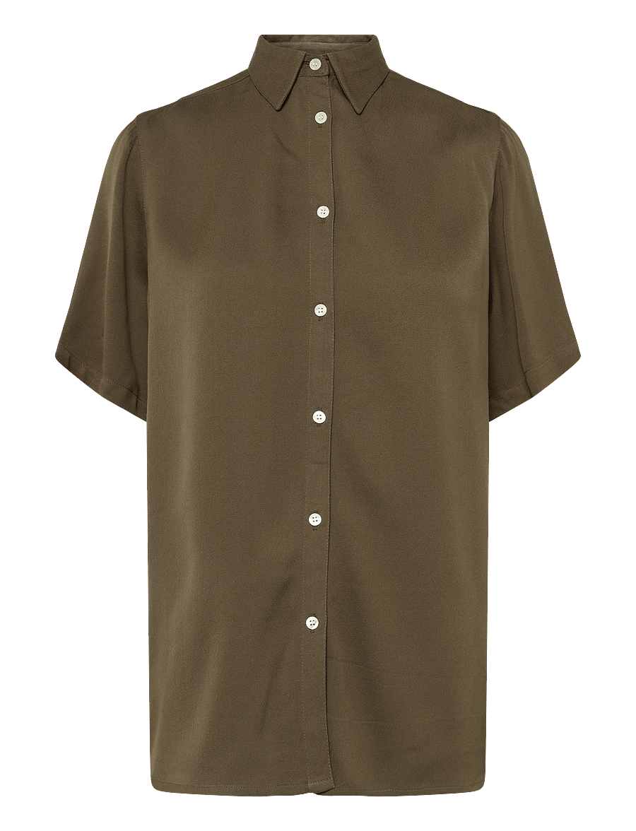 Lexington Clothing - Reign Viscose Crepe Short Sleeve Shirt - marškiniai trumpomis rankovėmis - brown - 1