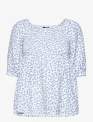 Lexington Clothing - Hazel Printed Linen Smock Top - kortærmede bluser - blue flower print - 0