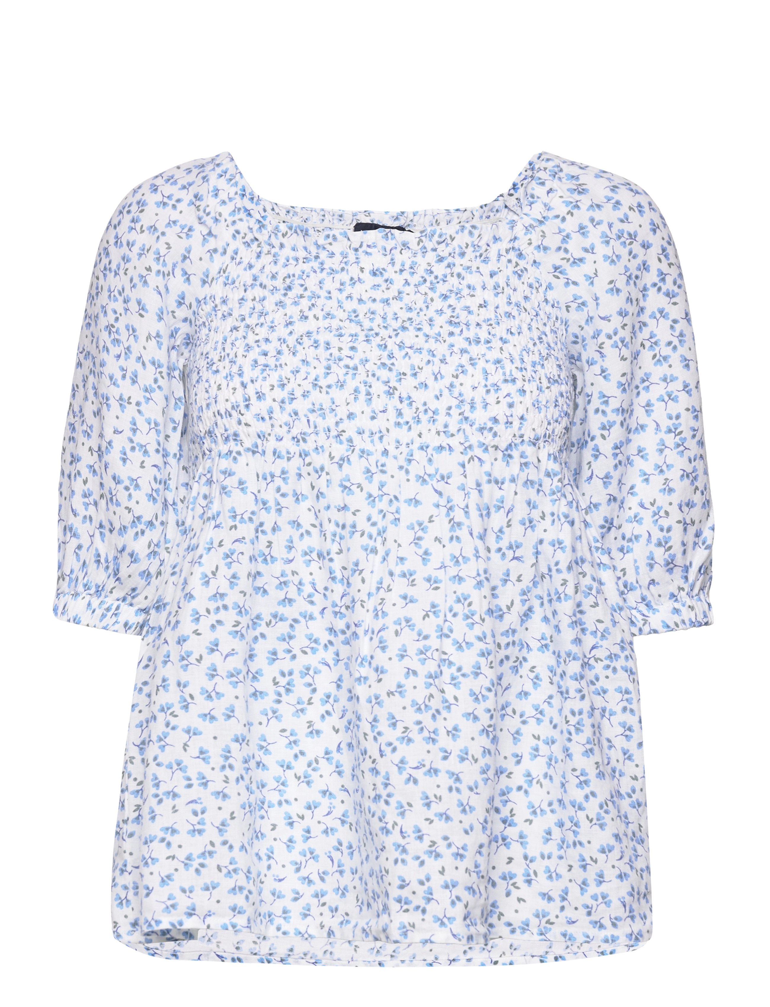Lexington Clothing - Hazel Printed Linen Smock Top - blue flower print - 1