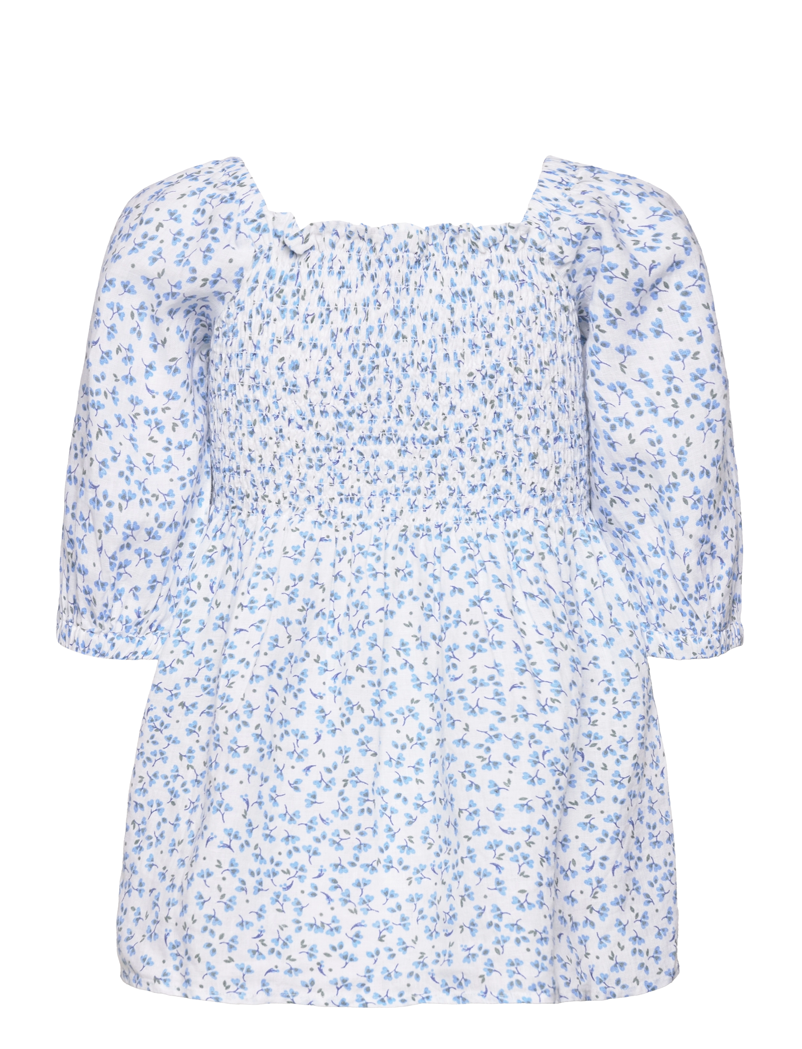 Lexington Clothing - Hazel Printed Linen Smock Top - blue flower print - 2