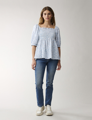 Lexington Clothing - Hazel Printed Linen Smock Top - short-sleeved blouses - blue flower print - 2
